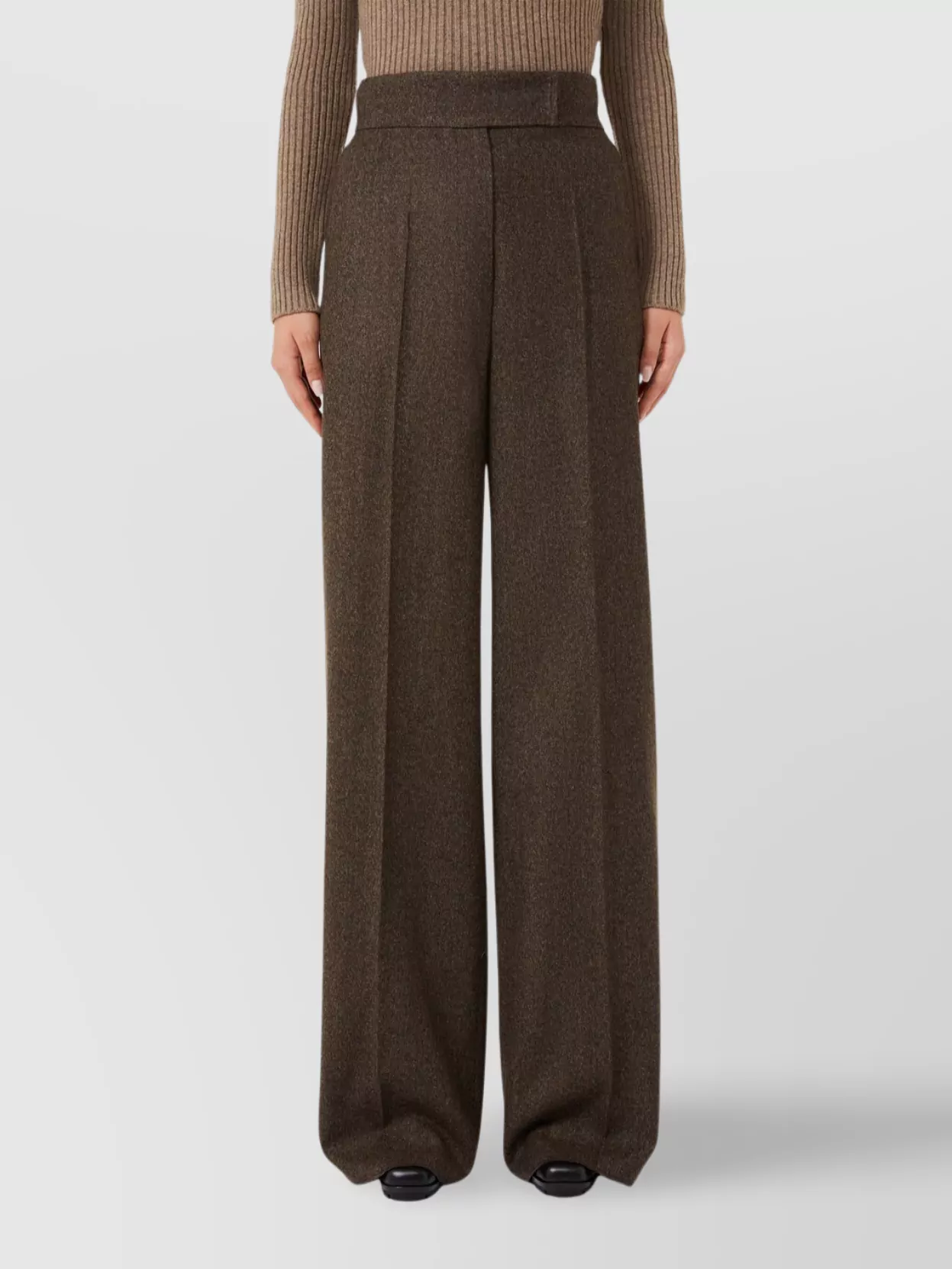 Max Mara High Waist Wide Leg Trousers With Pockets In Brown