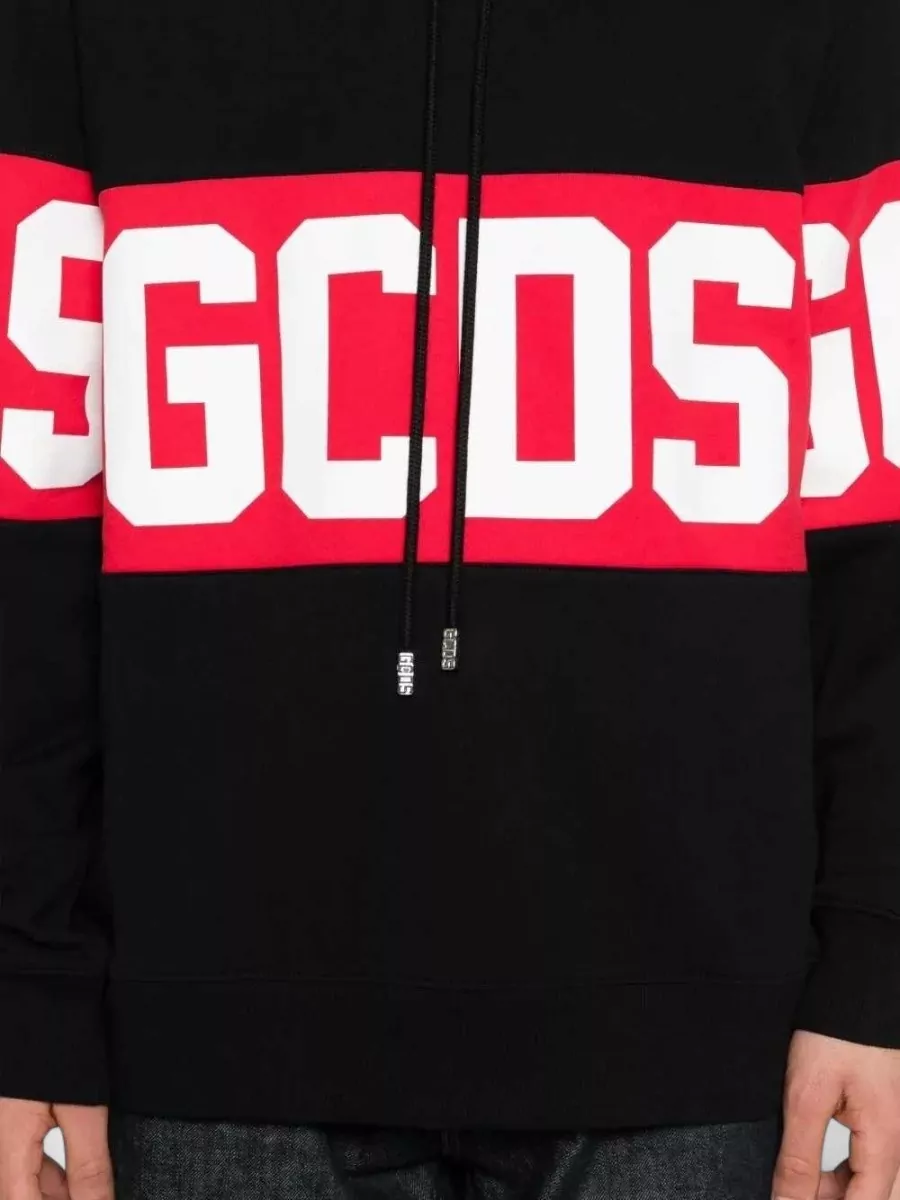 Gcds Striped Cotton Logo Hoodie