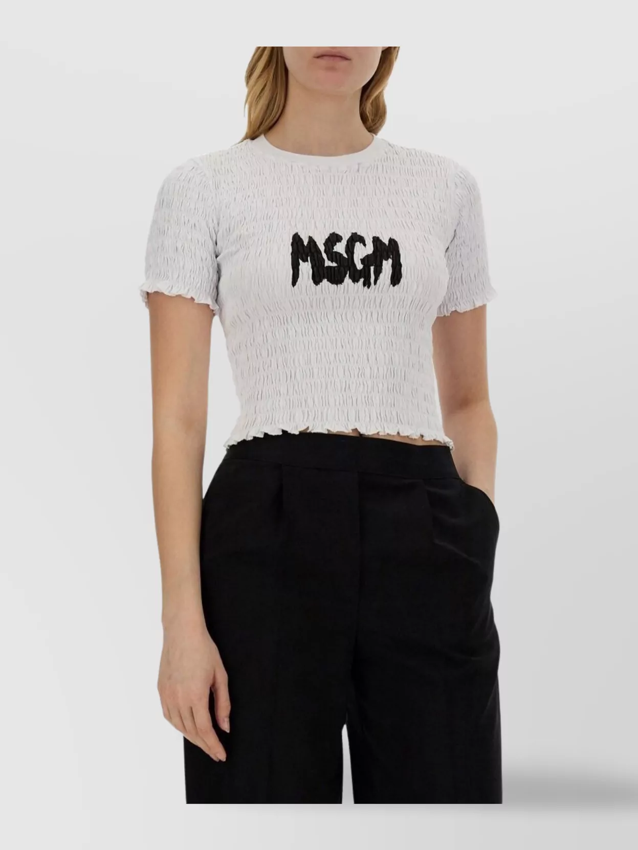 Msgm Logo Crew Neck Cropped T-Shirt