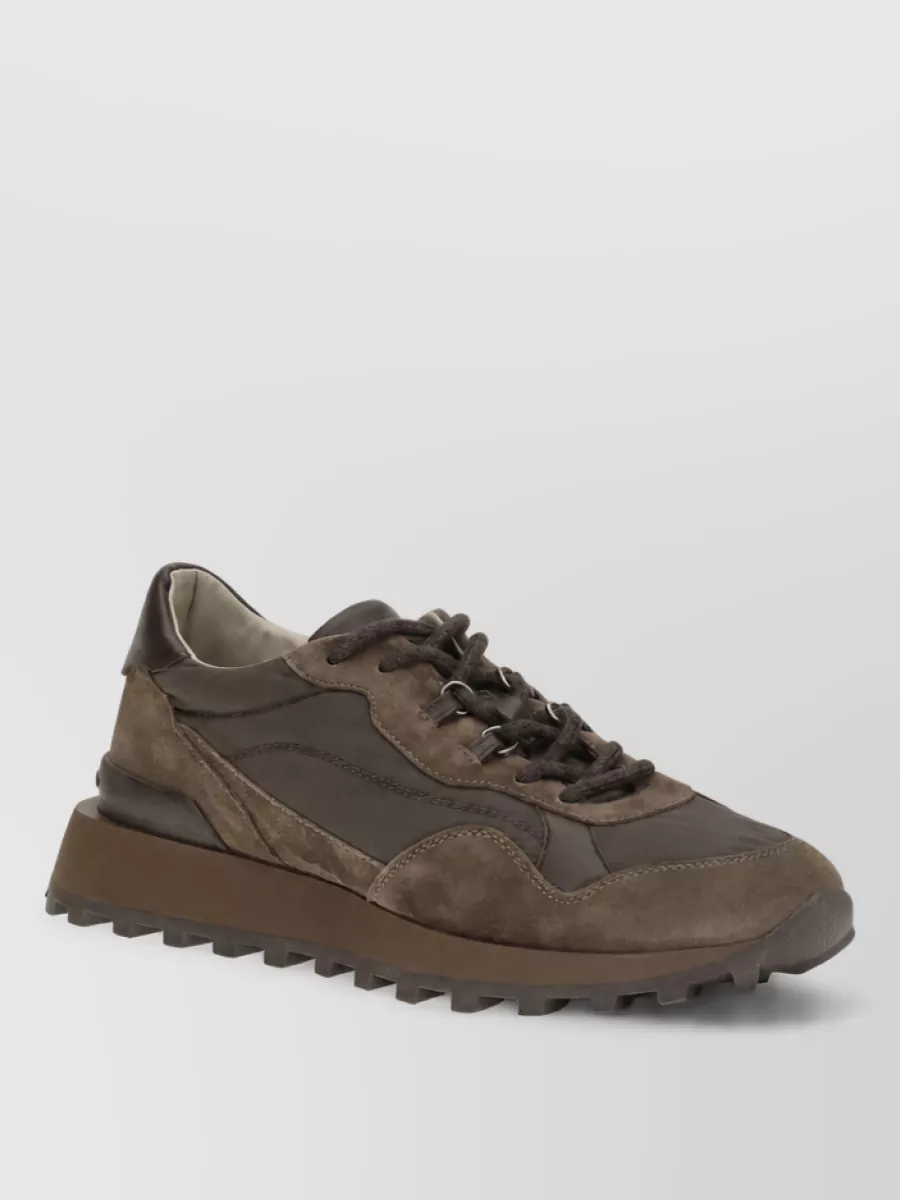 Brunello Cucinelli suede and techno fabric lace-up sneakers