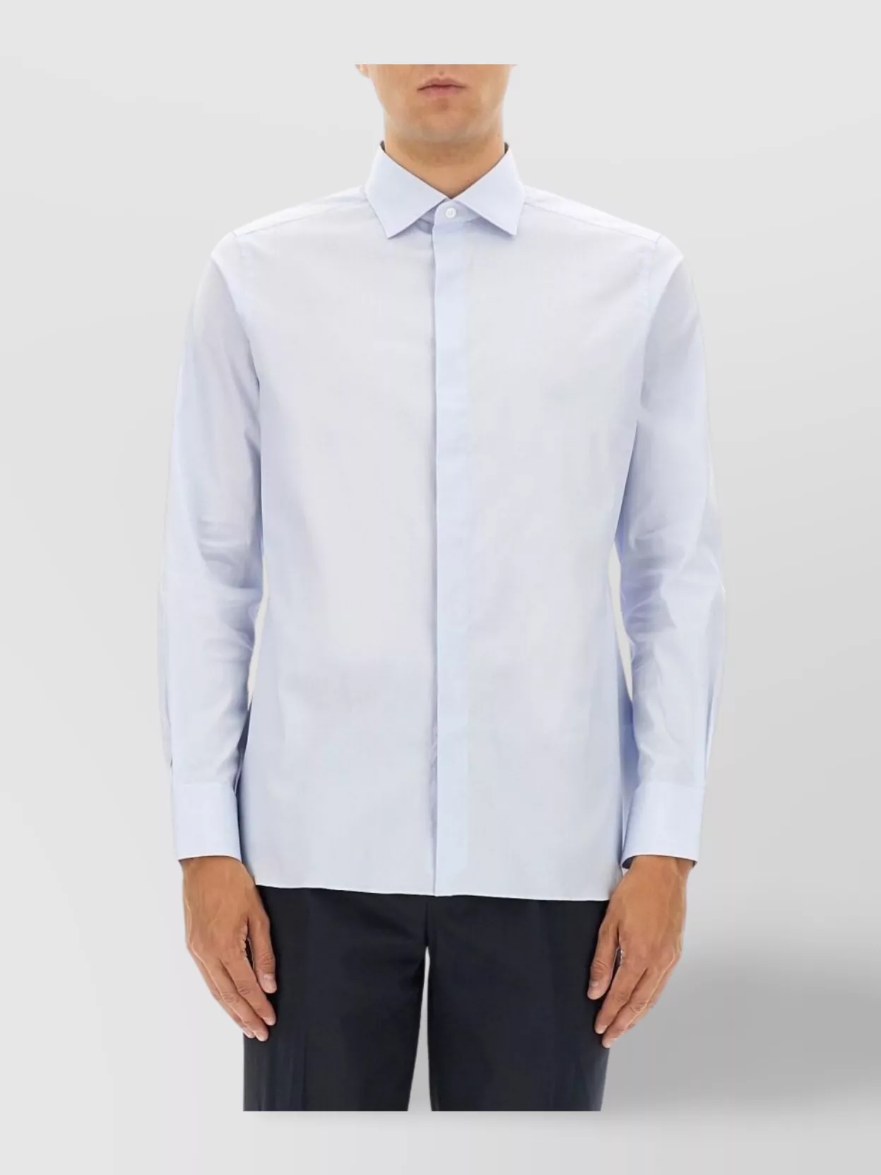Zegna Long Sleeve Button-Down Collar Cotton Shirt
