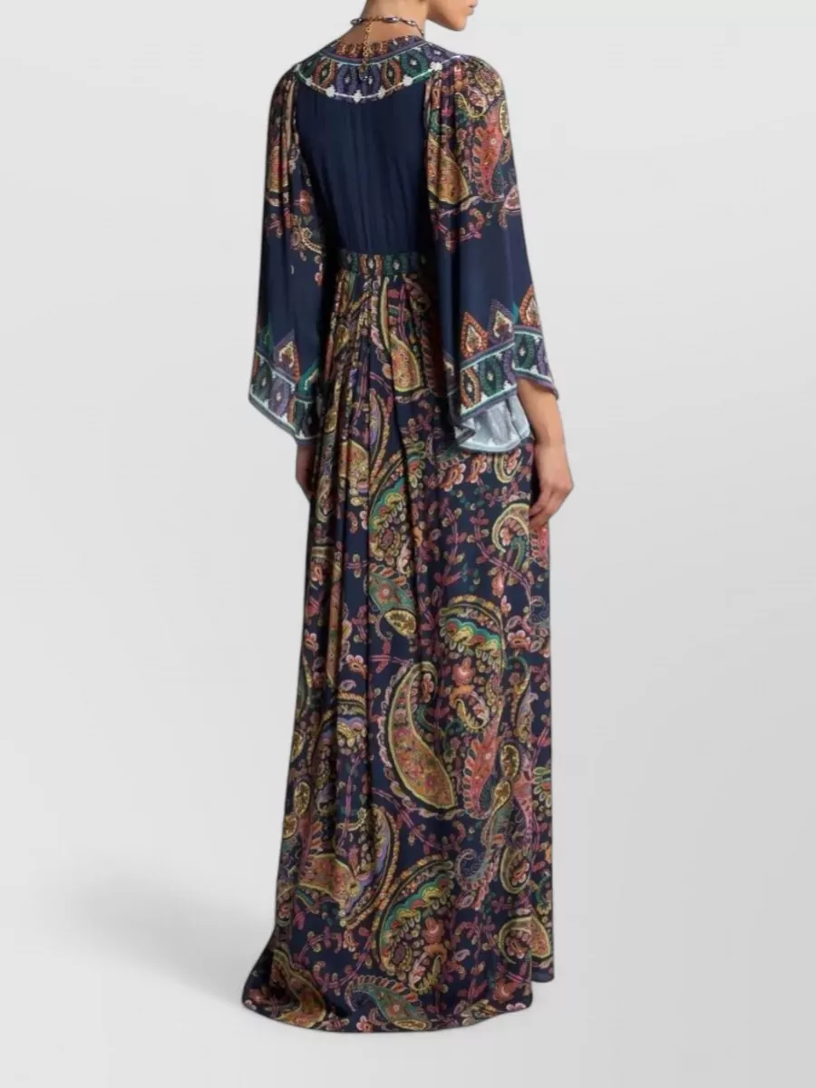 Etro Silk Paisley-Print V-Neck Long-Sleeve Maxi Dress