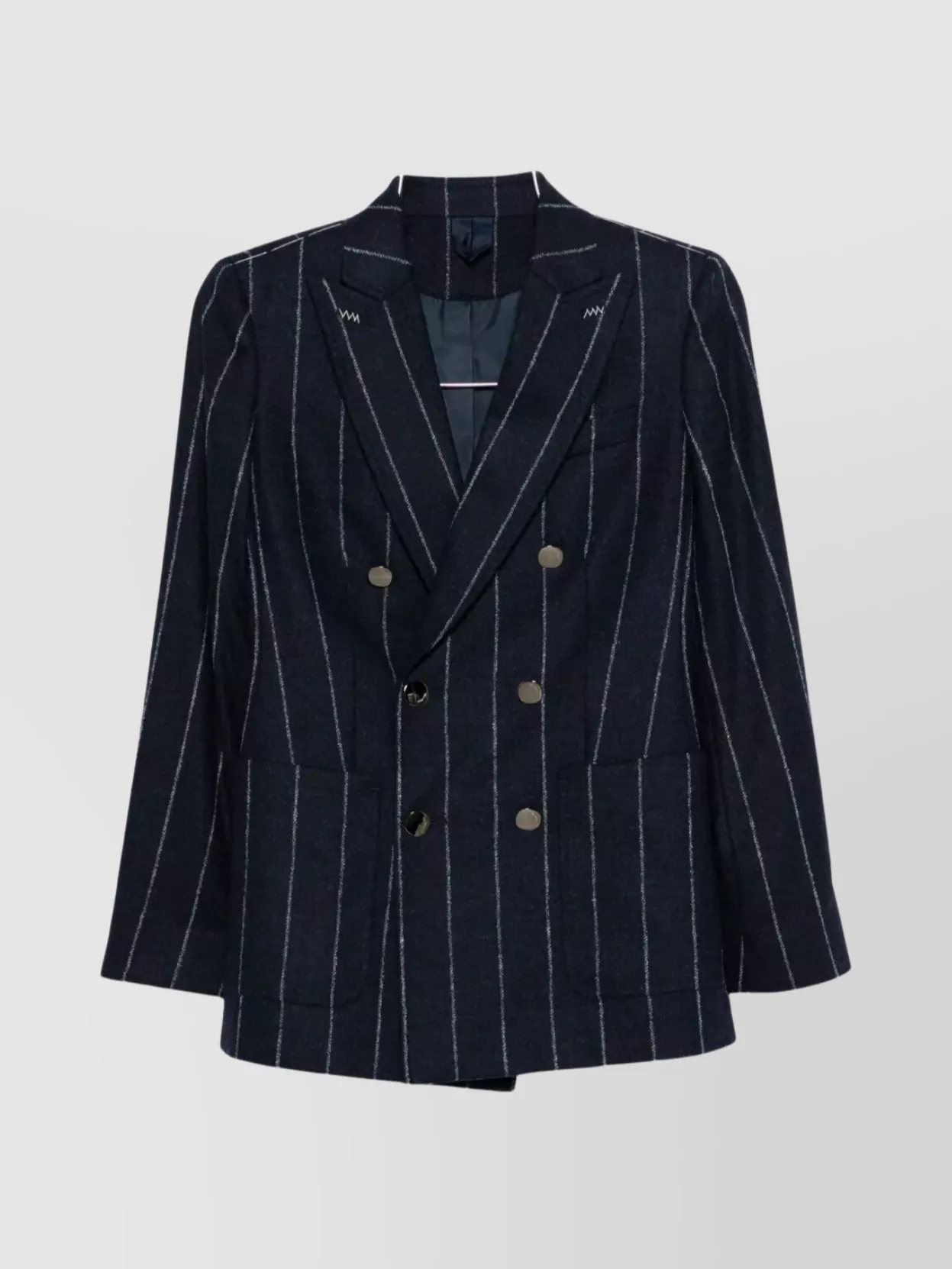 Max Mara Double-breasted Pinstriped Jacket Flap Pockets In Black