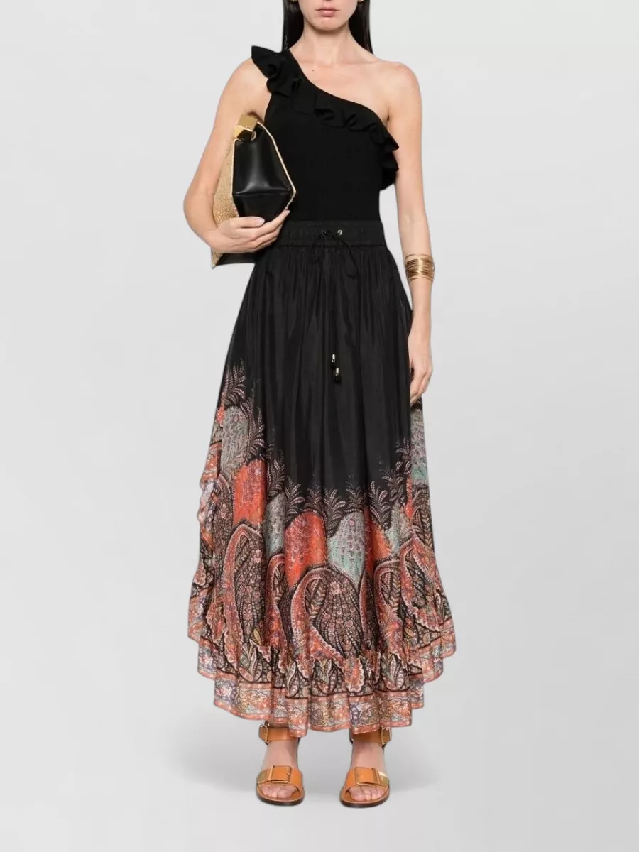 Zimmermann Silk Printed Ruffled Maxi Skirt
