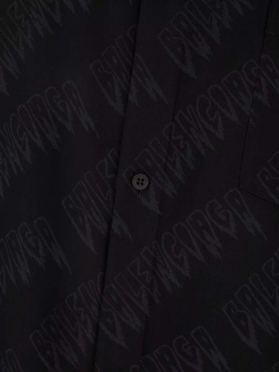 Balenciaga Viscose Oversized Logo Print Short Sleeve Shirt