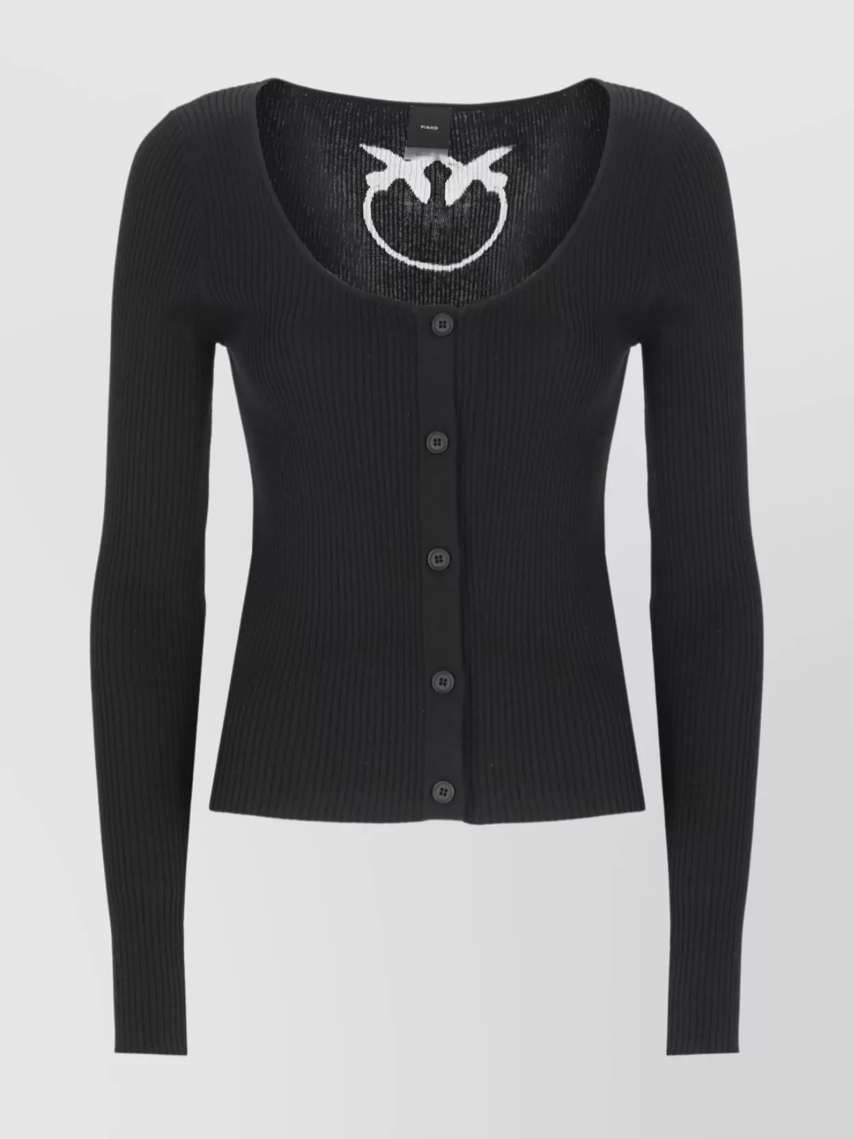 Pinko Ribbed Silk Fitted Cardigan With Wide Neck