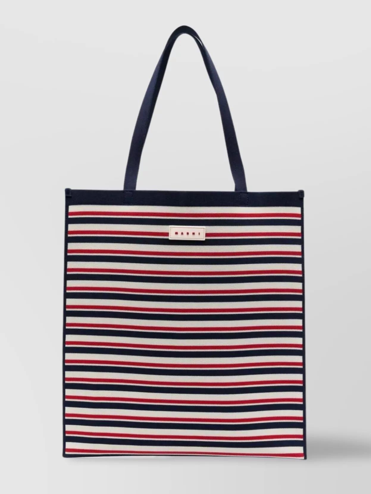 Marni Structured Striped Tote With Front Patch In Beige