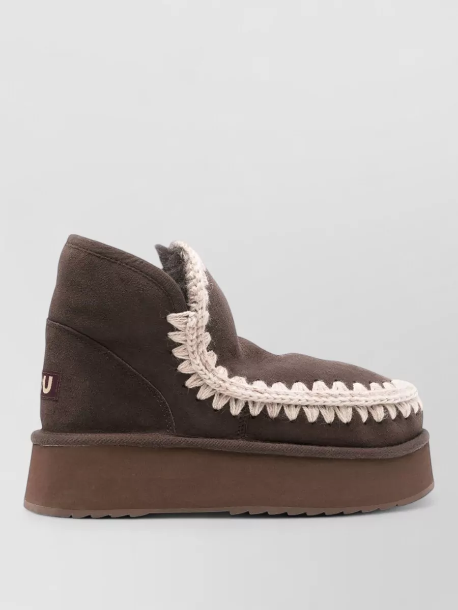 Mou Shearling-Lined Whipstitch Ankle Slippers