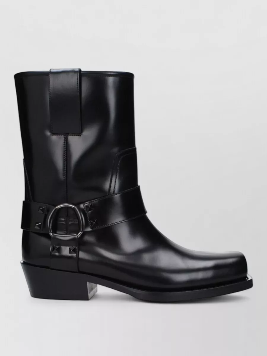 Valentino Garavani Leather Studded Mid-Calf Boots