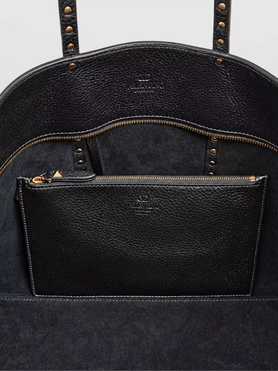 Valentino Calf Leather Rockstud Shopping Tote Bag