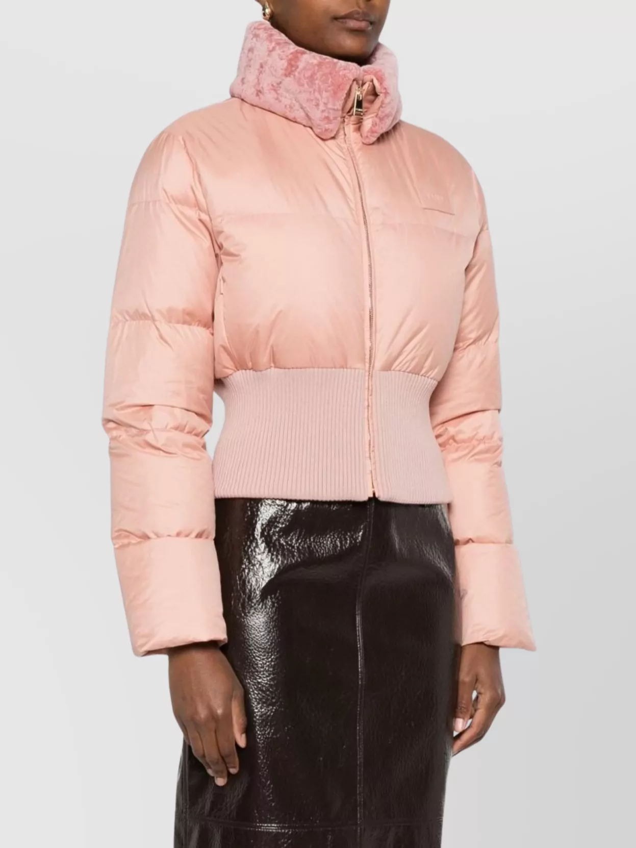 Fendi Short Down Jacket Featuring Fur Collar