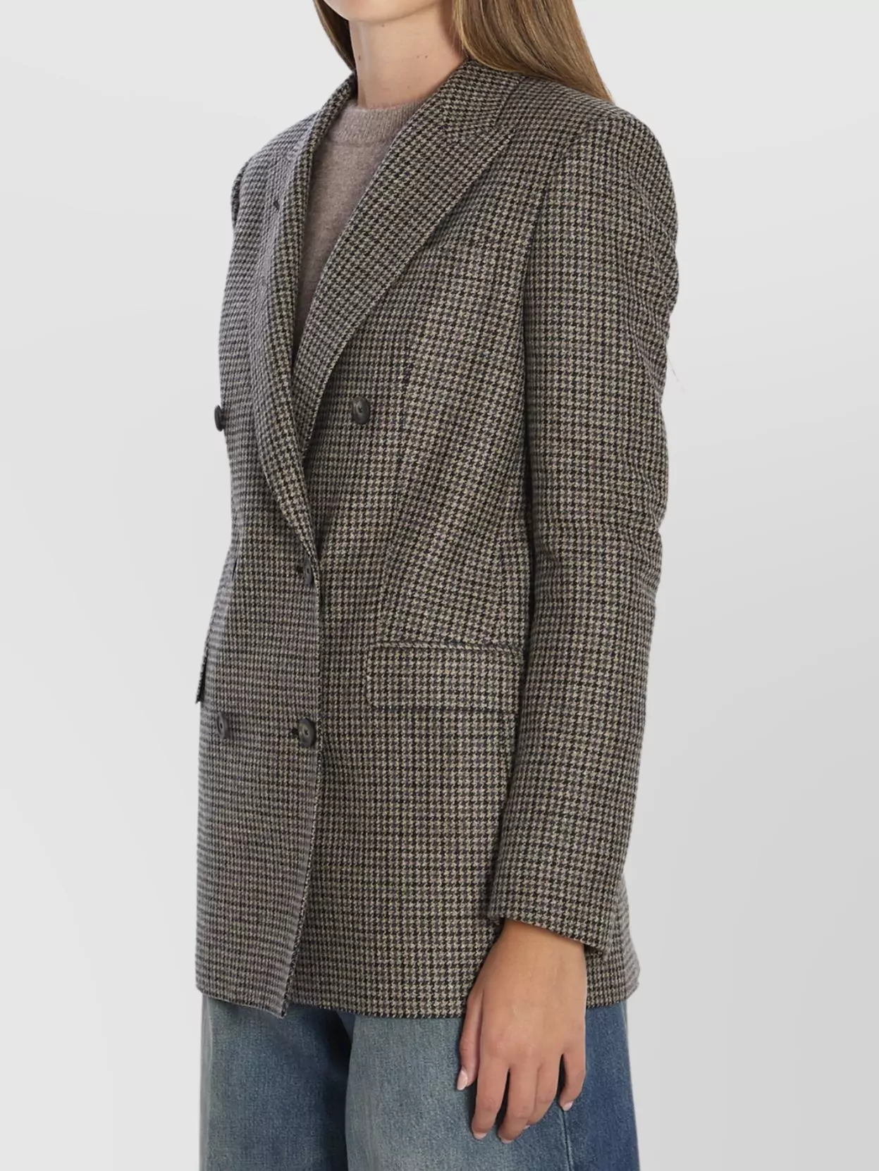 Tagliatore Jasmine Double-breasted Blazer In Houndstooth Wool In Burgundy