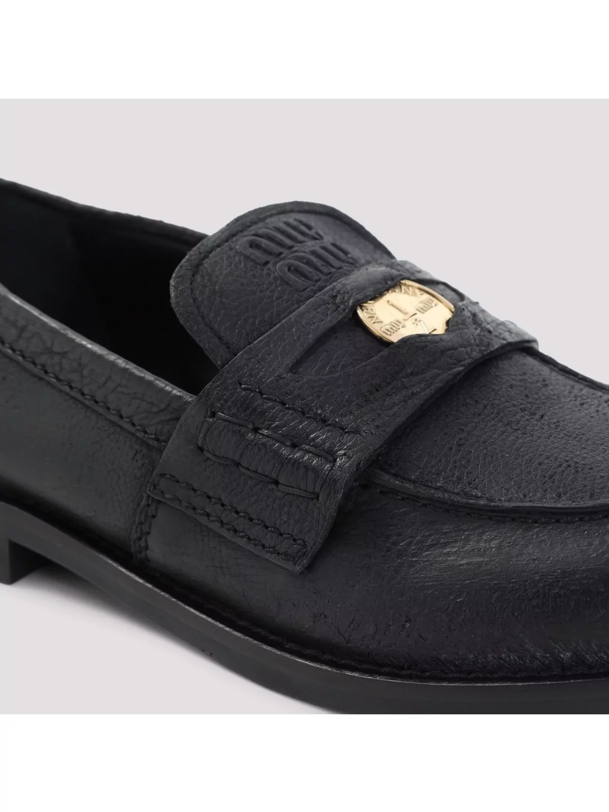 Miu Miu Leather Loafers Gold-tone Hardware In Black