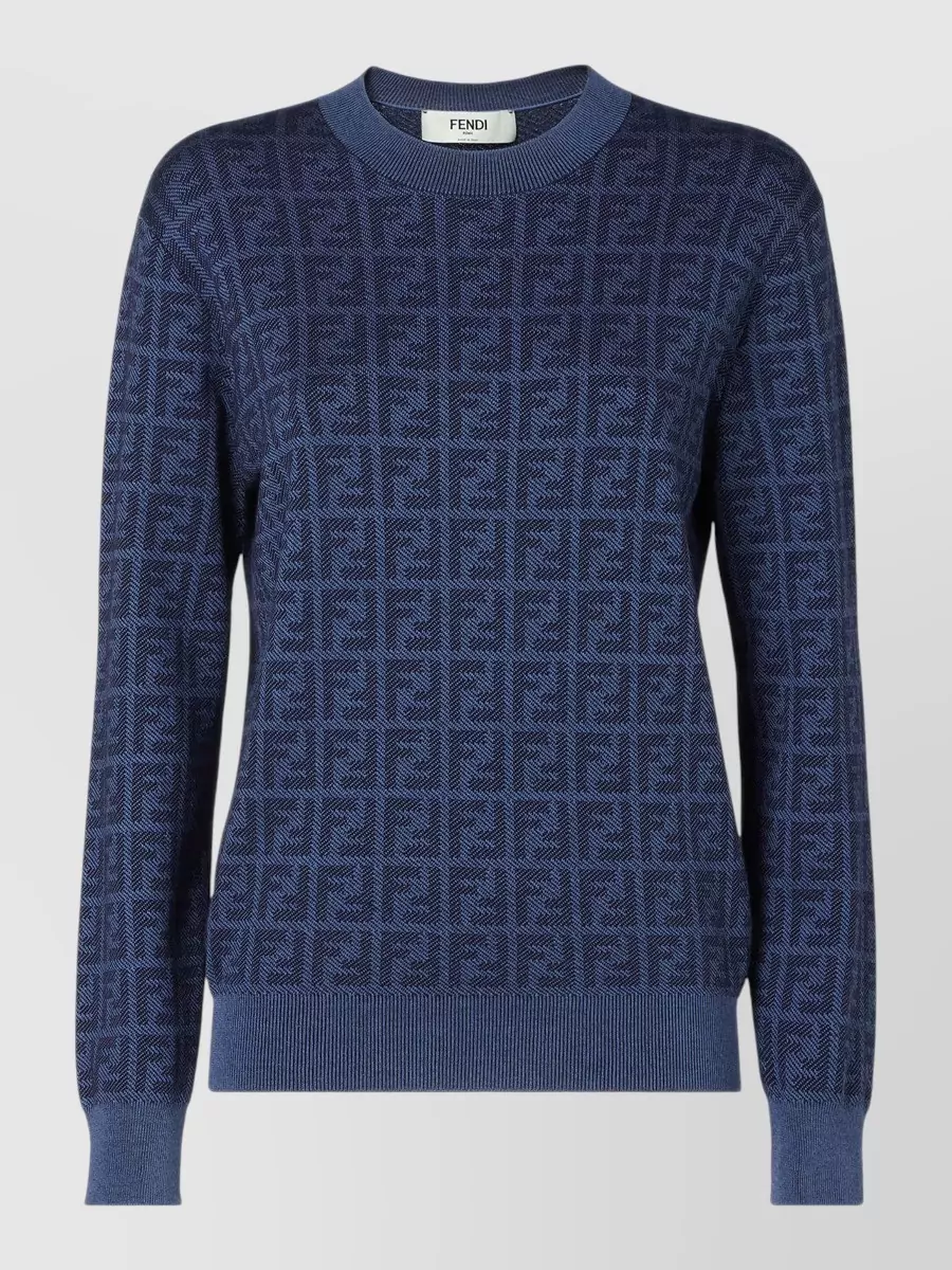 Fendi Wool silk ff motif ribbed crew neck jumper
