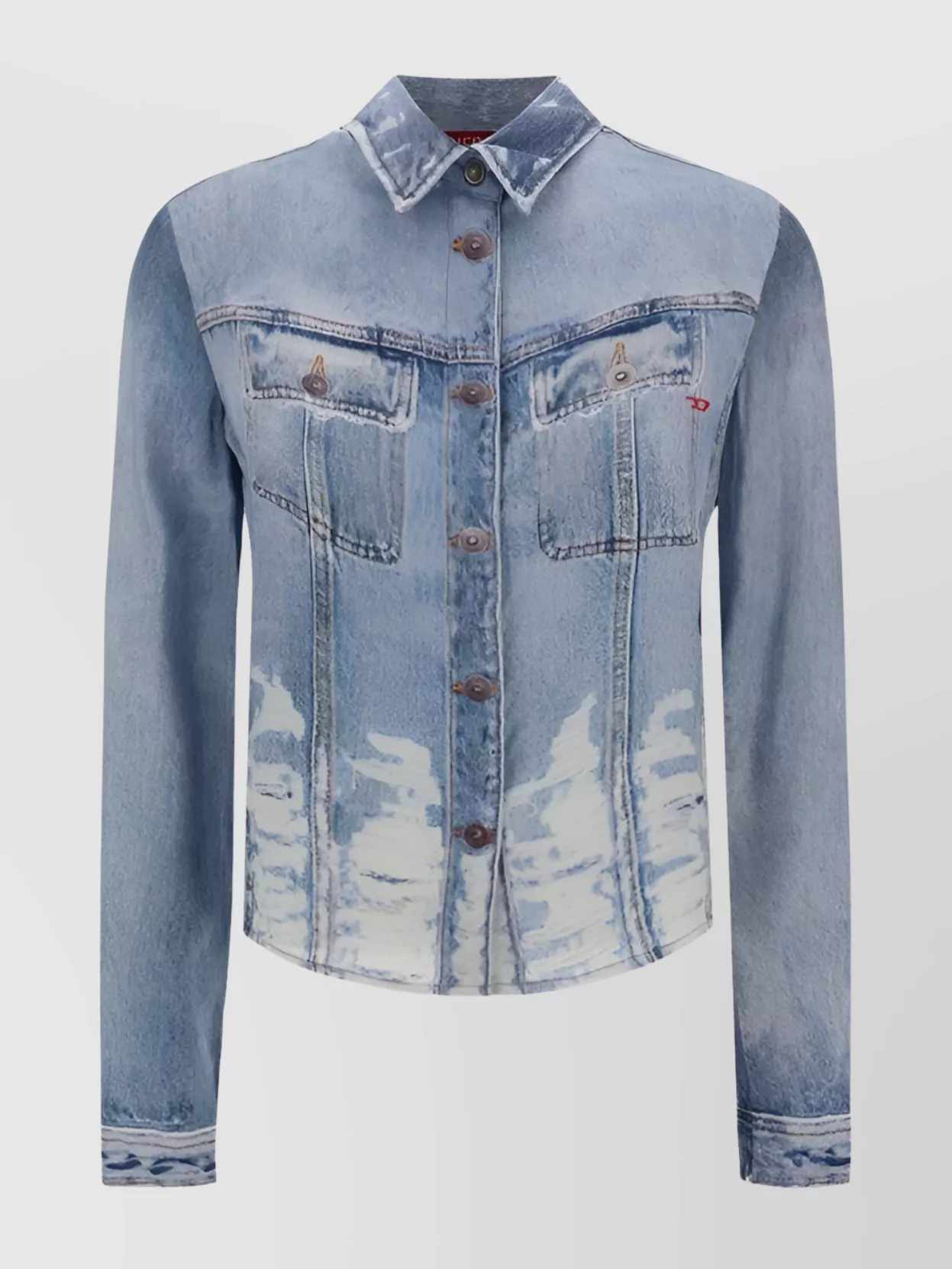 Diesel Lorelle Denim Shirt Pockets Distressed Detailing In Blue