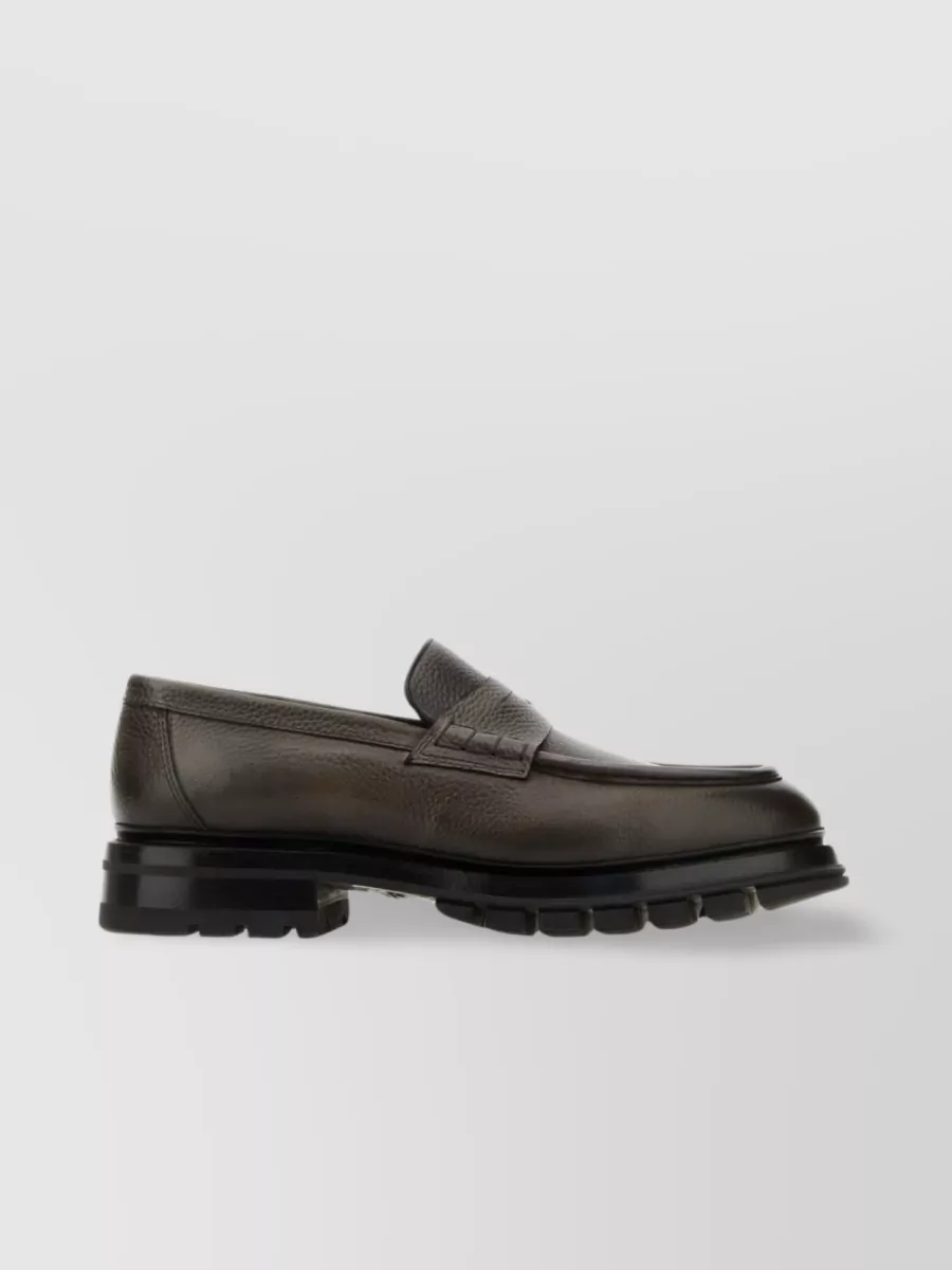 Shop Santoni Modern Chunky Sole Leather Loafers In Black
