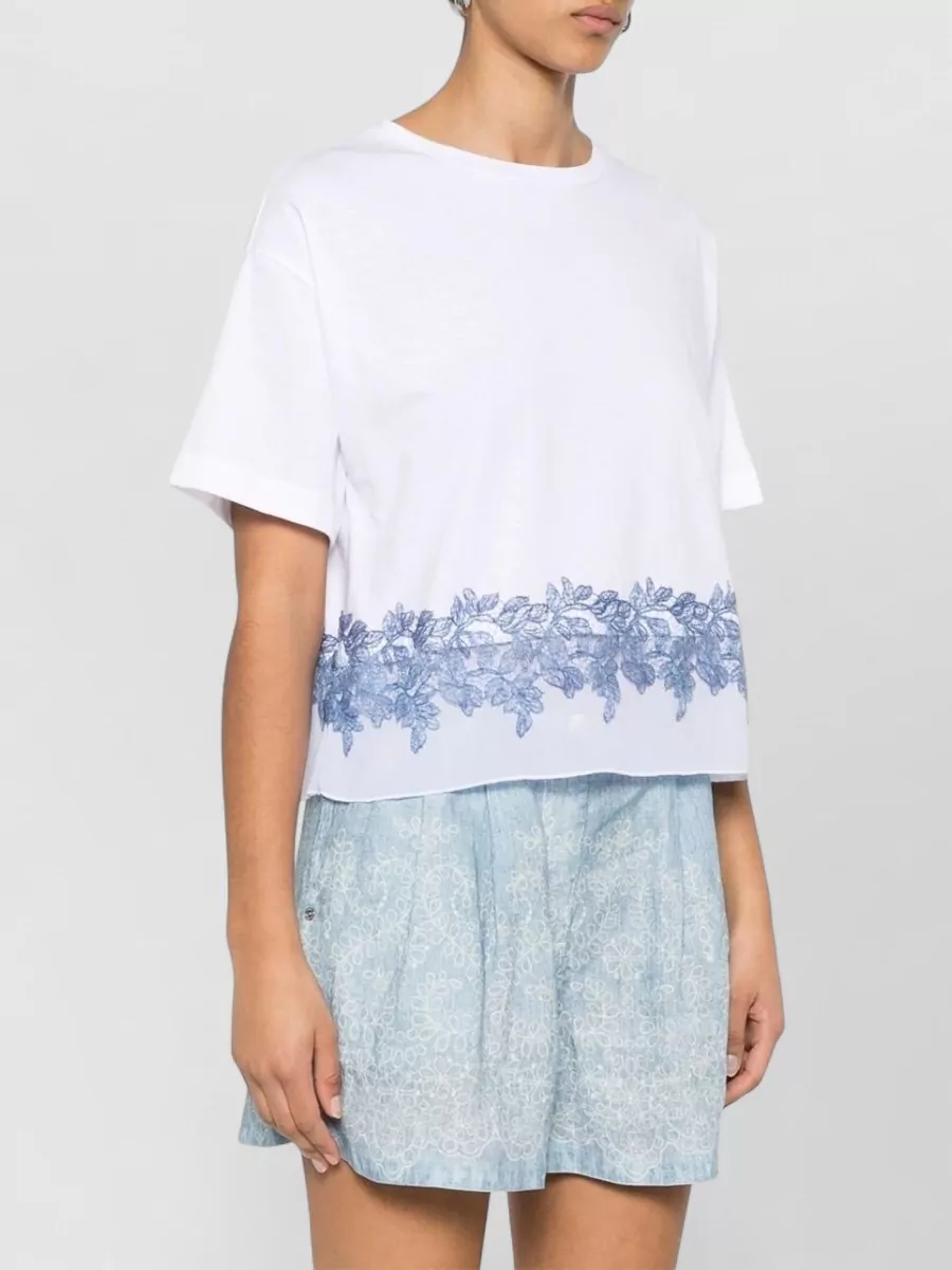 Ermanno Firenze Embroidered Sheer Panel Cotton Short-Sleeve T-Shirt