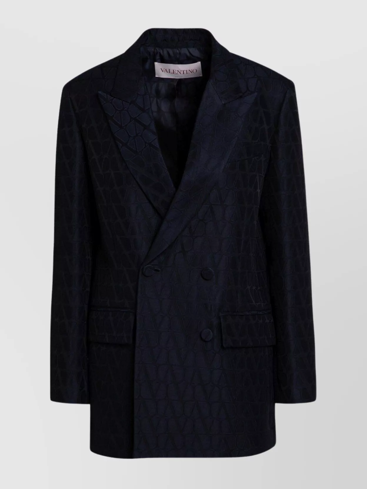 Valentino All-over Monogram Virgin Wool And Silk Double Breasted Blaze In Black