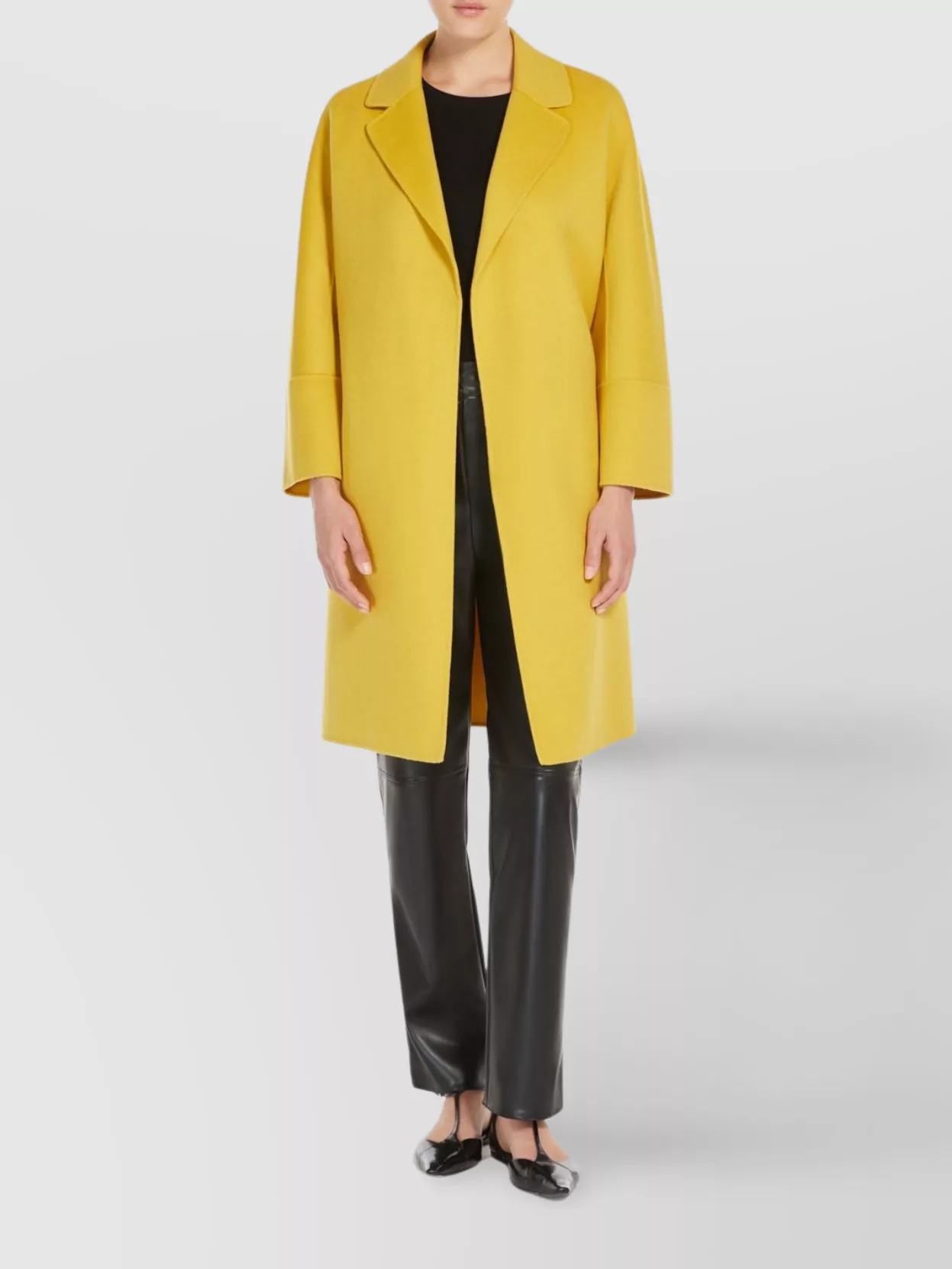 Max Mara Short Wool Coat With Kimono And Raglan Sleeves In Yellow