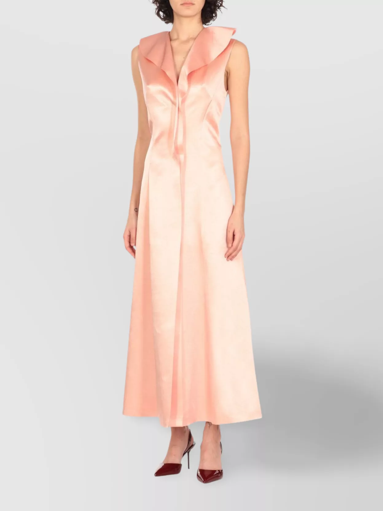 Philosophy Satin V-Neck Ruffled Collar Dress