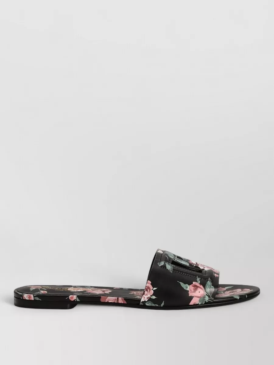 Dolce&Gabbana Calfskin Flat Sandals Rose Print