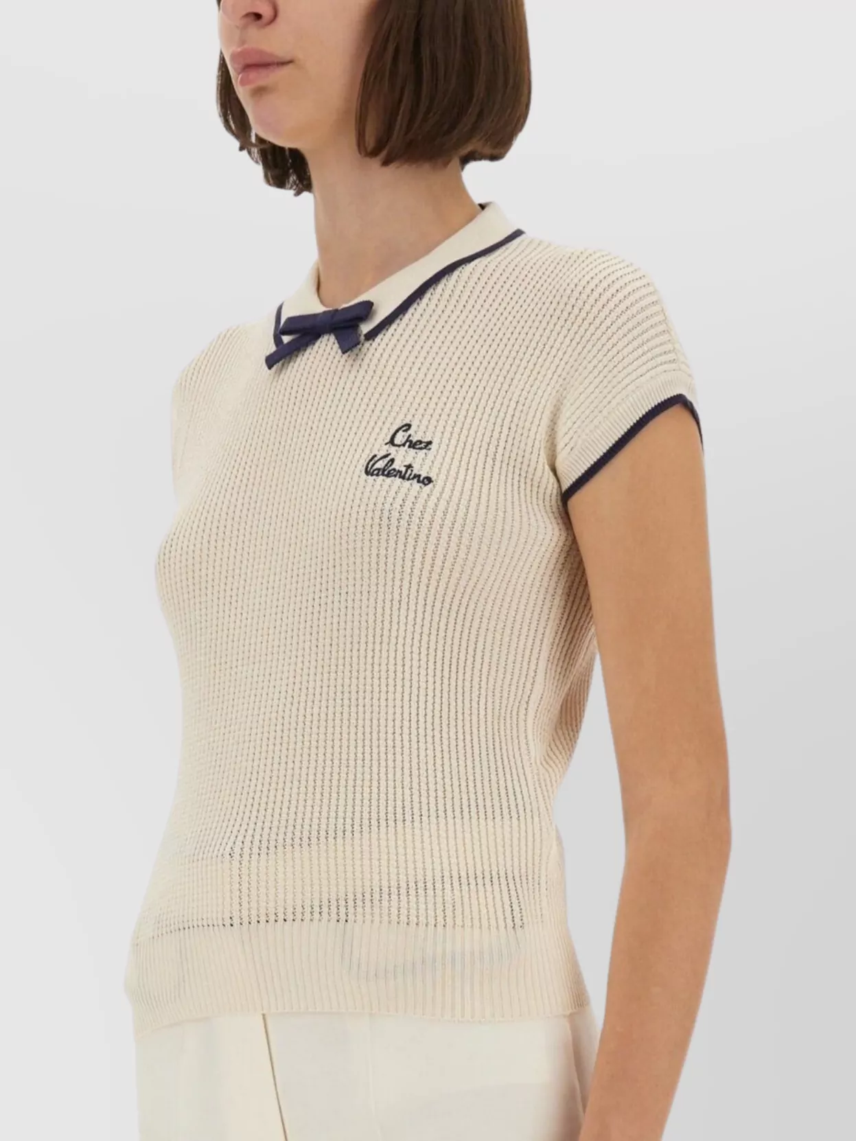 Valentino Cotton Tops With Bow Detail And Cap Sleeves