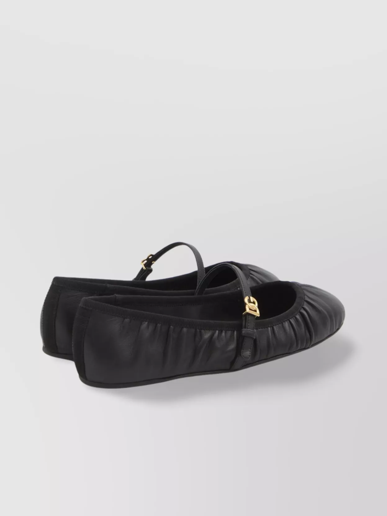 Dolce & Gabbana Black Ballerinas With Metallic Logo And Strap In Leather Woman In Black