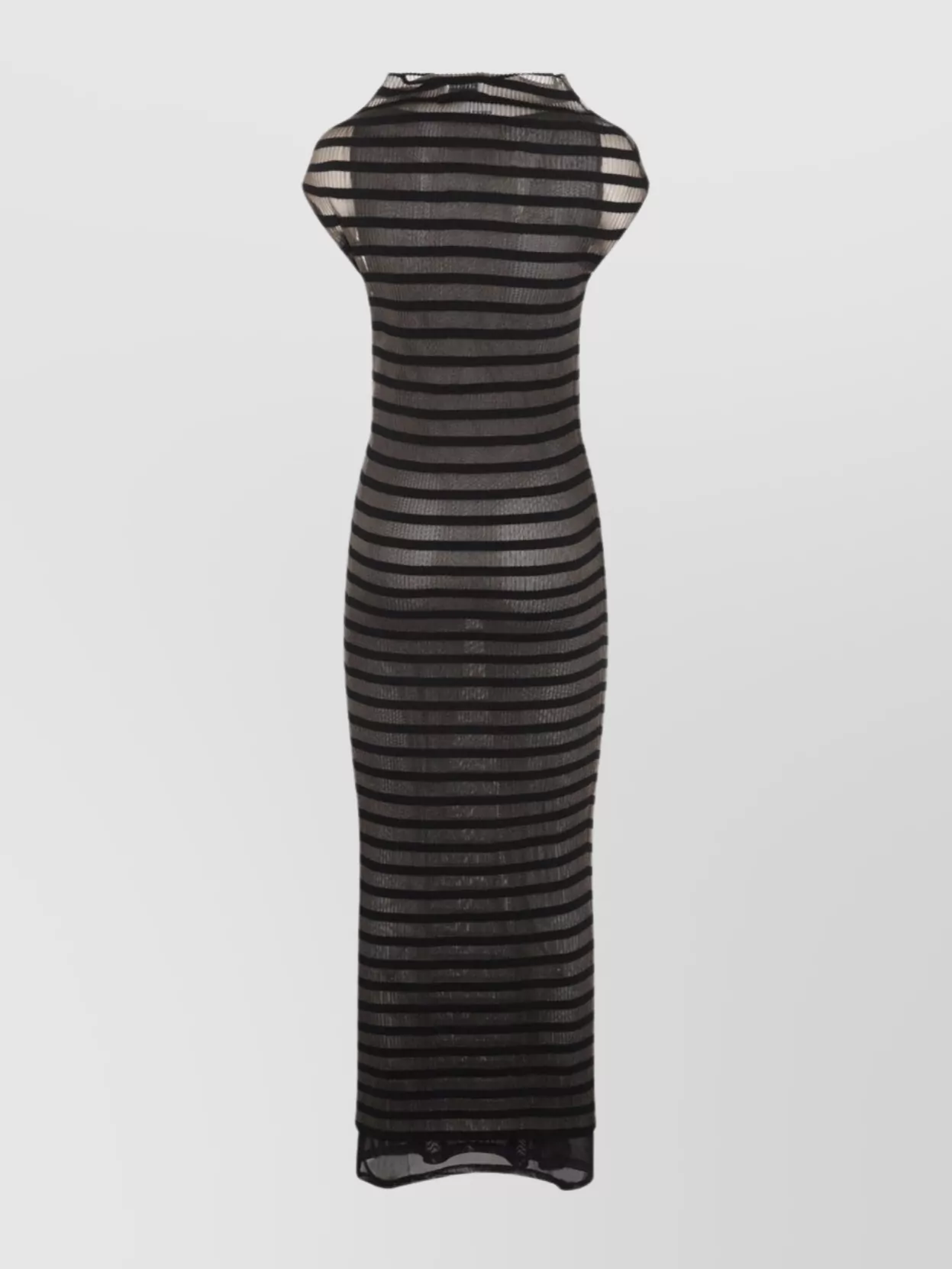 Shop Jean Paul Gaultier Striped Sheer Fabric Round Neckline Dress