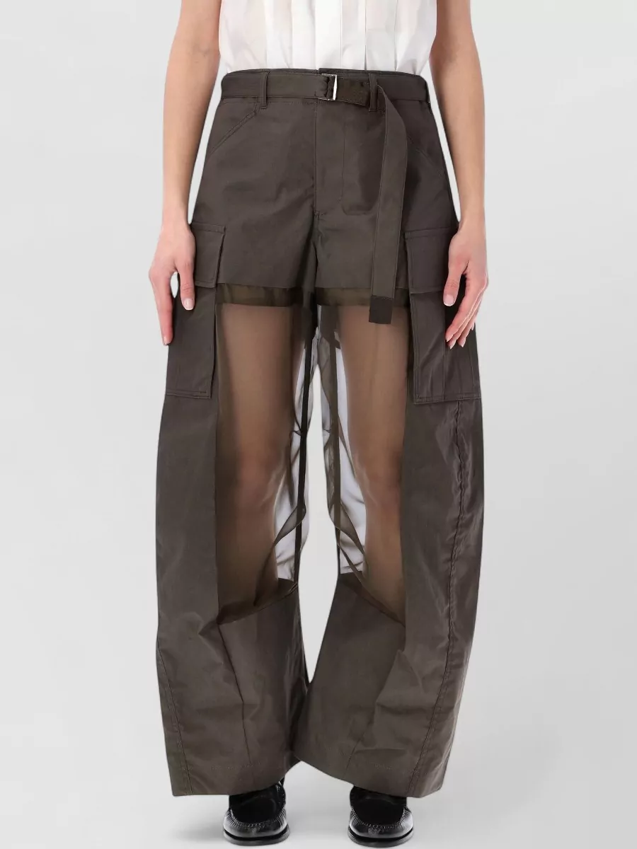 Sacai Cotton mid-rise wide-leg cargo shorts