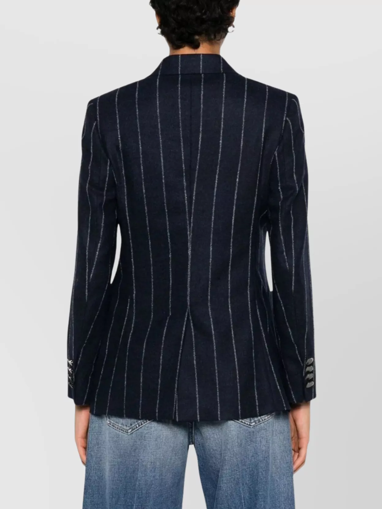 Max Mara Double-breasted Pinstriped Jacket Flap Pockets In Black
