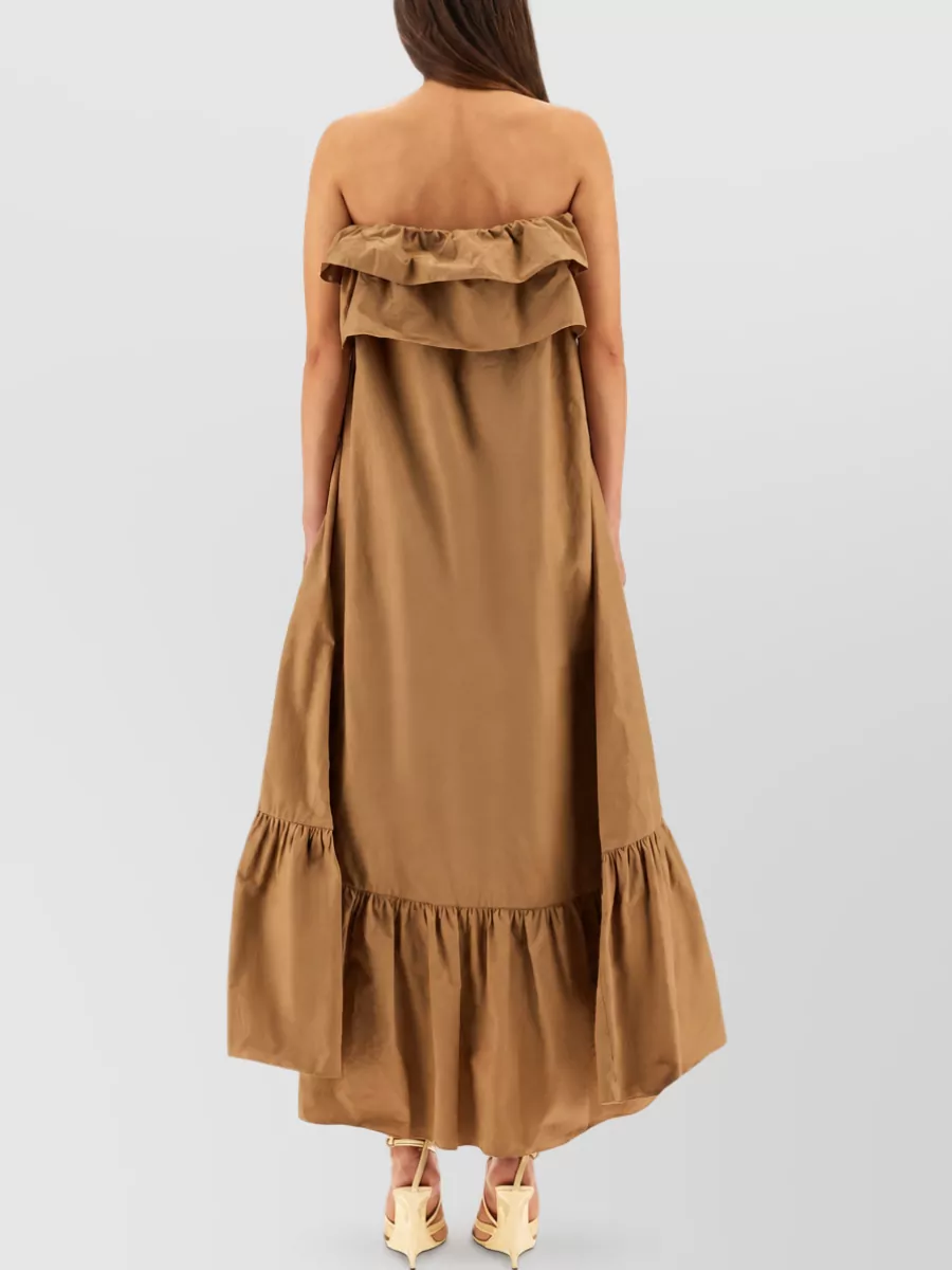 Saint Laurent Cotton Twill Ruffle Maxi Dress