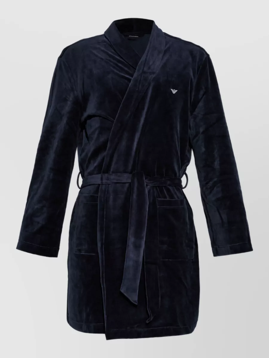 Emporio Armani velour logo embroidered bath robe