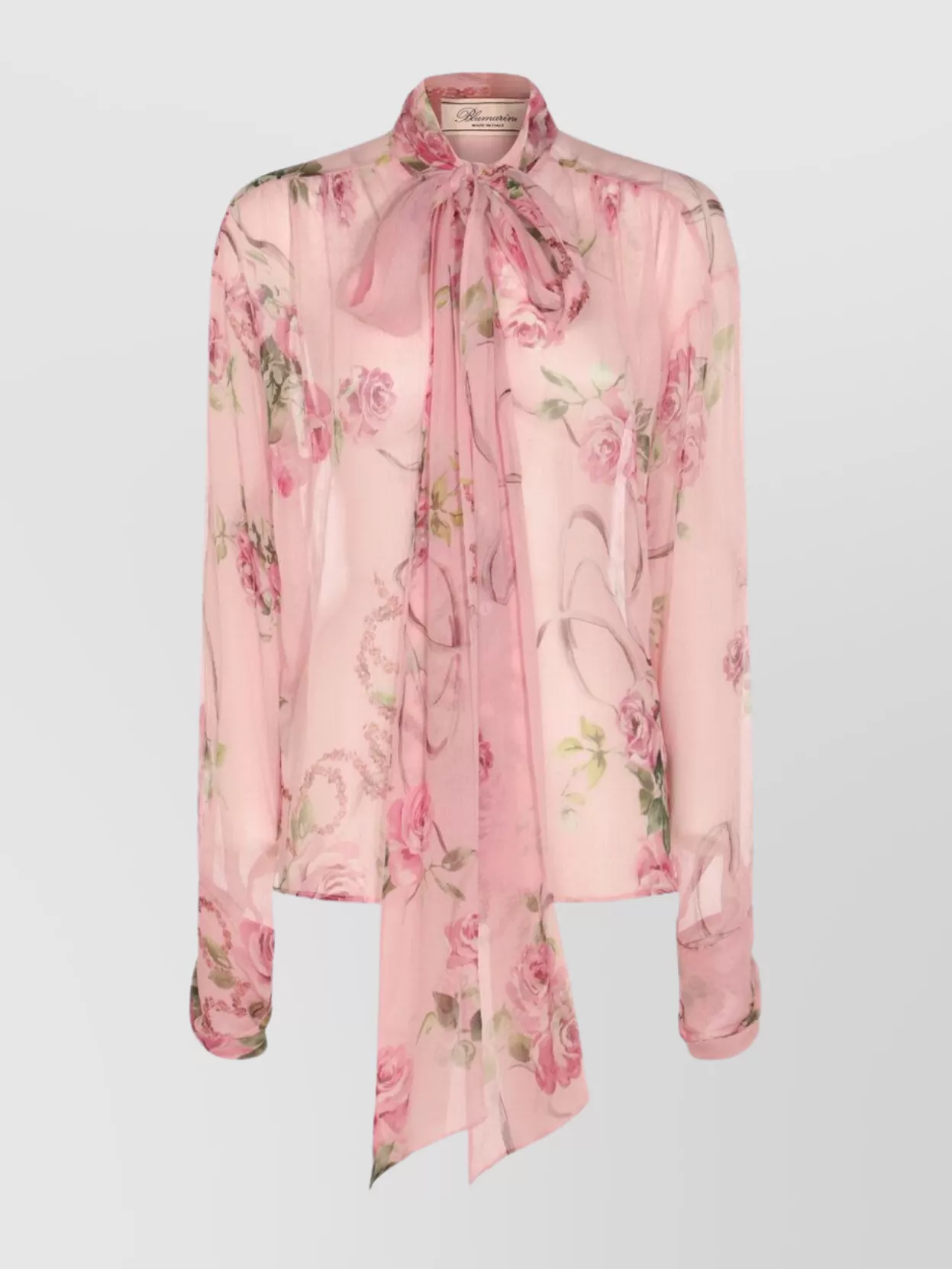 Blumarine Sleeved Bow Floral Sheer Top In Pink