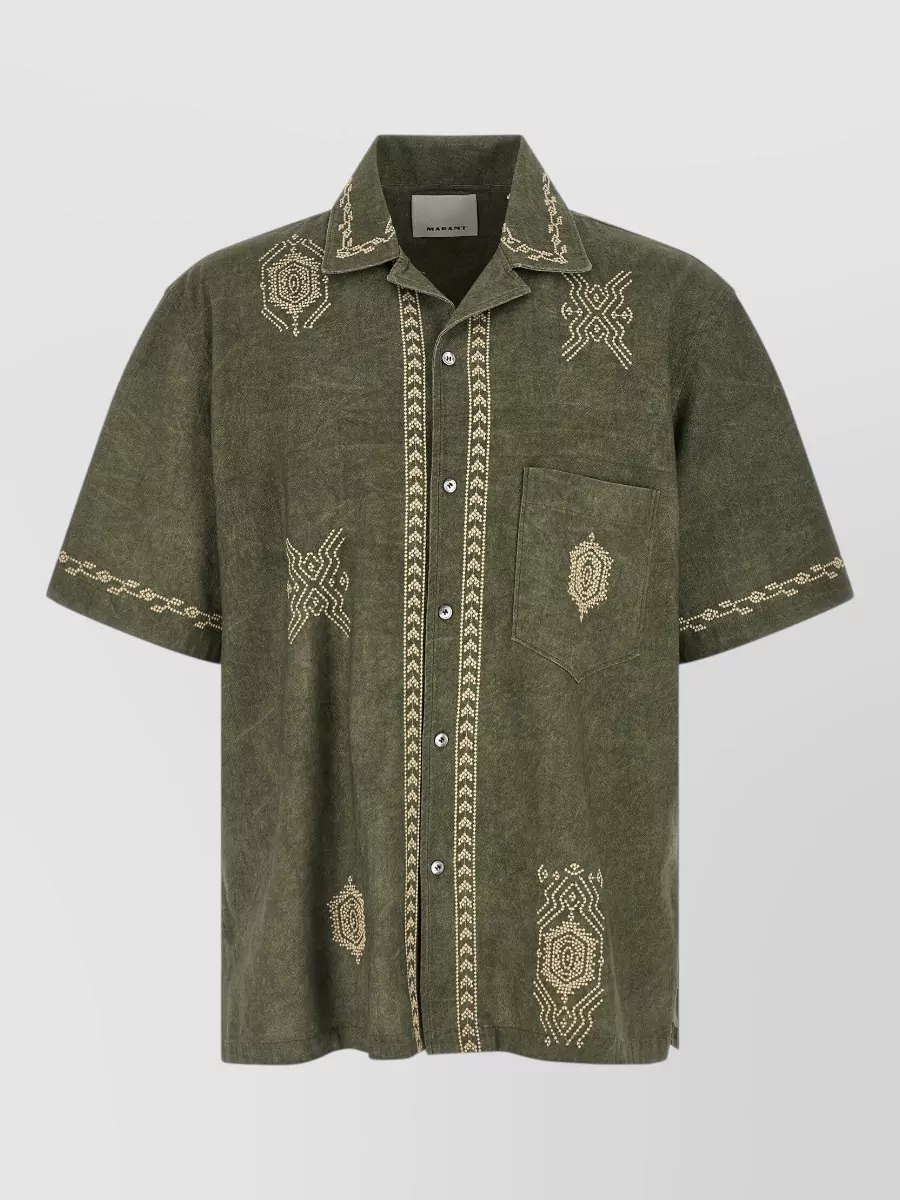 Isabel Marant embroidered cotton gauze short-sleeve cuban-collar shirt