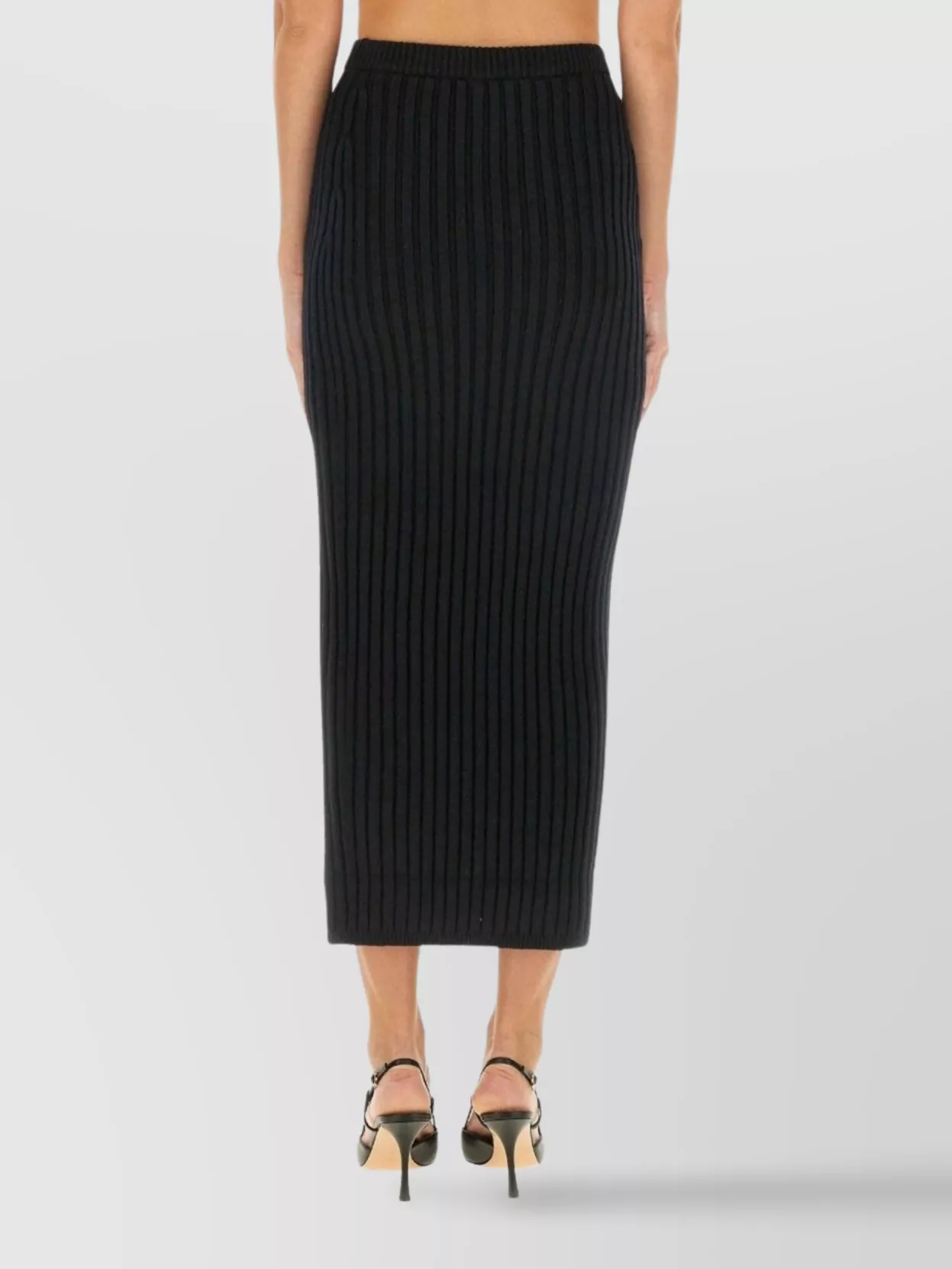 Max Mara High Waist Midi Skirt With Ribbed Texture In Brown