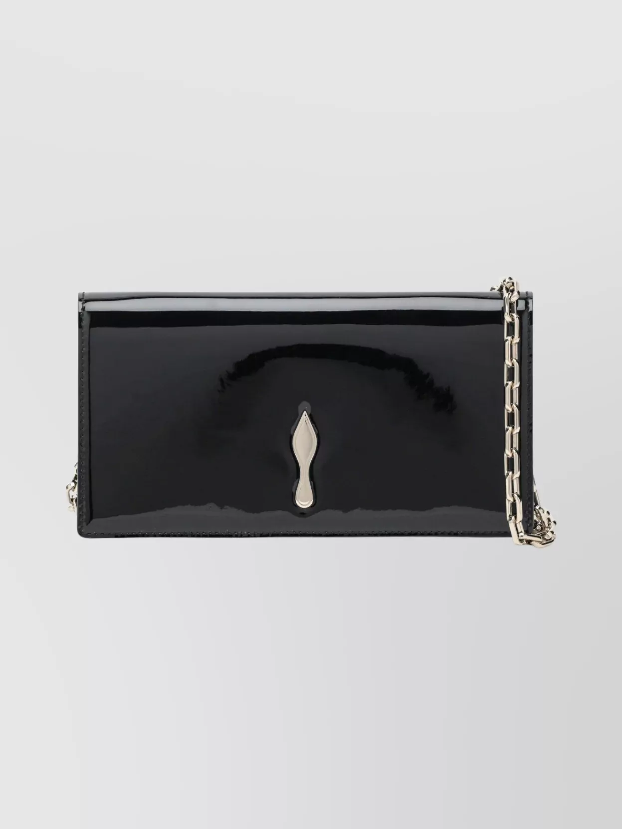 Christian Louboutin Rectangular Patent Clutch Featuring Chain Strap In Black