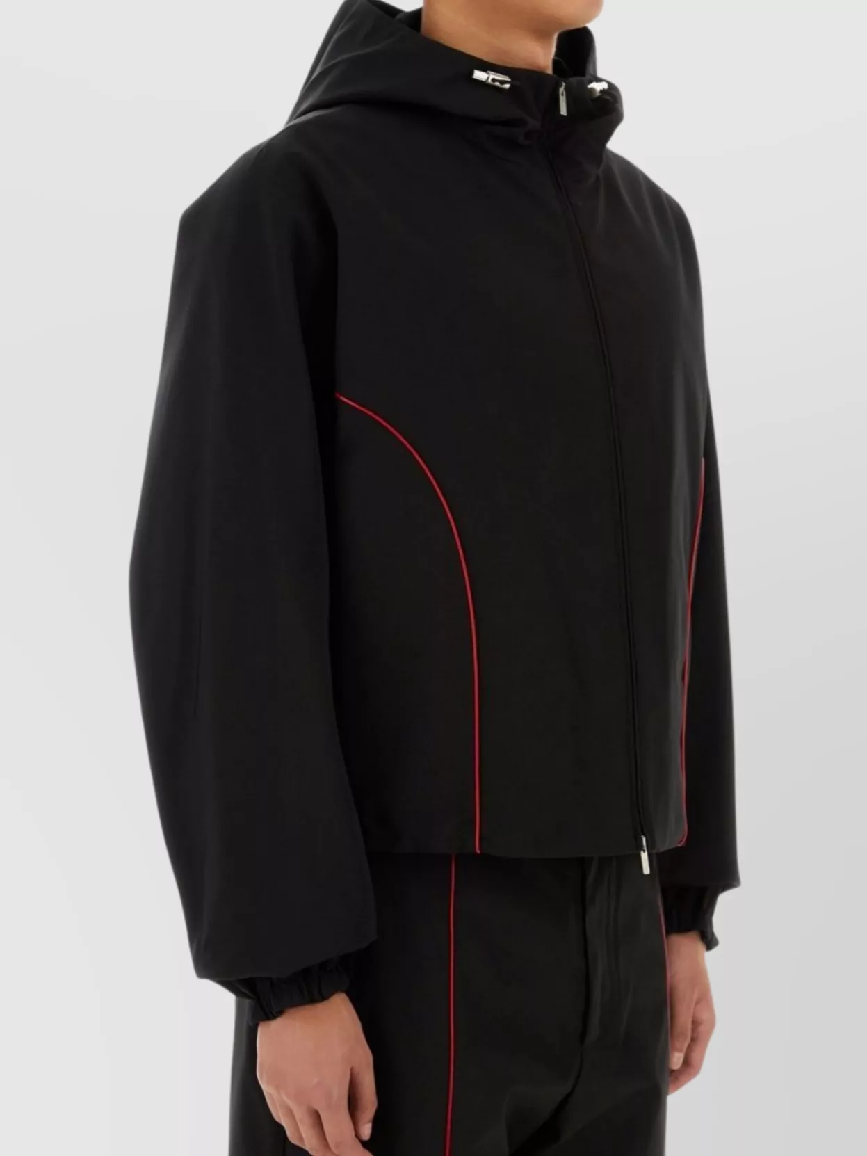 Ferragamo Hooded Polyester Blend Jacket With Piping And Rubber Trimmings