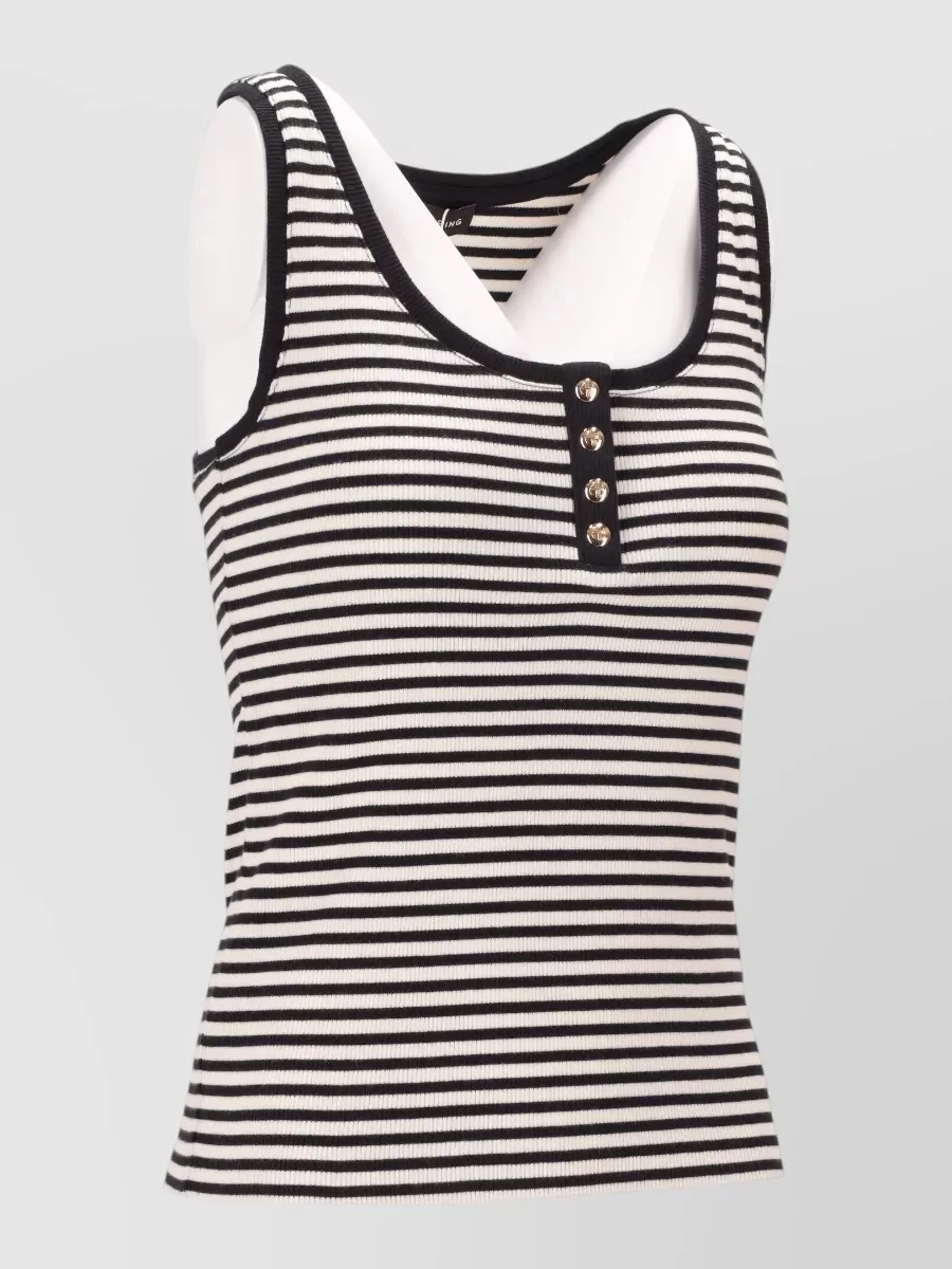 Anine Bing Alessia Tank Top Stripe Button Detail