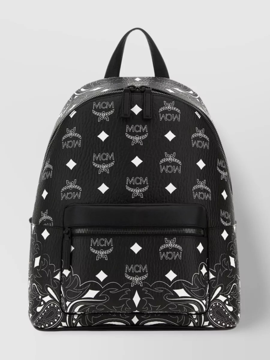 Shop Mcm Stark Canvas Bandana Visetos Zip Backpack In Black