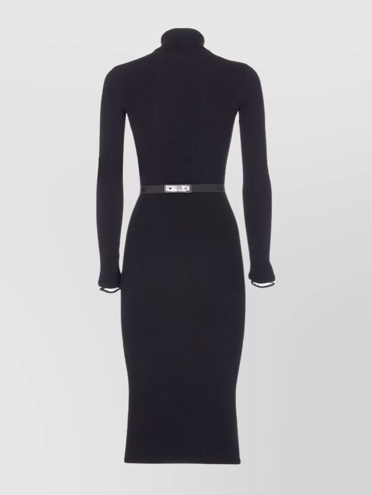 Elisabetta Franchi Knitted Dress With Belted Waist And Turtleneck In Black