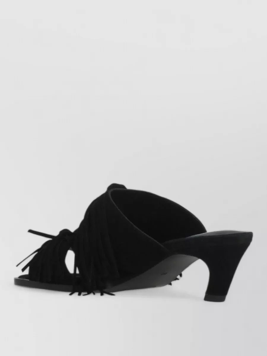 Ash Leather Fringe Mules
