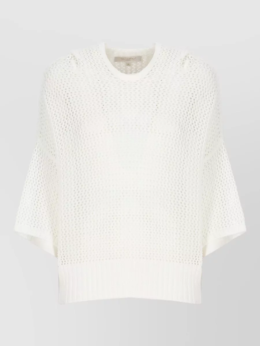 Antonelli Firenze Perforated Hooded Short-Sleeve Knitted Top