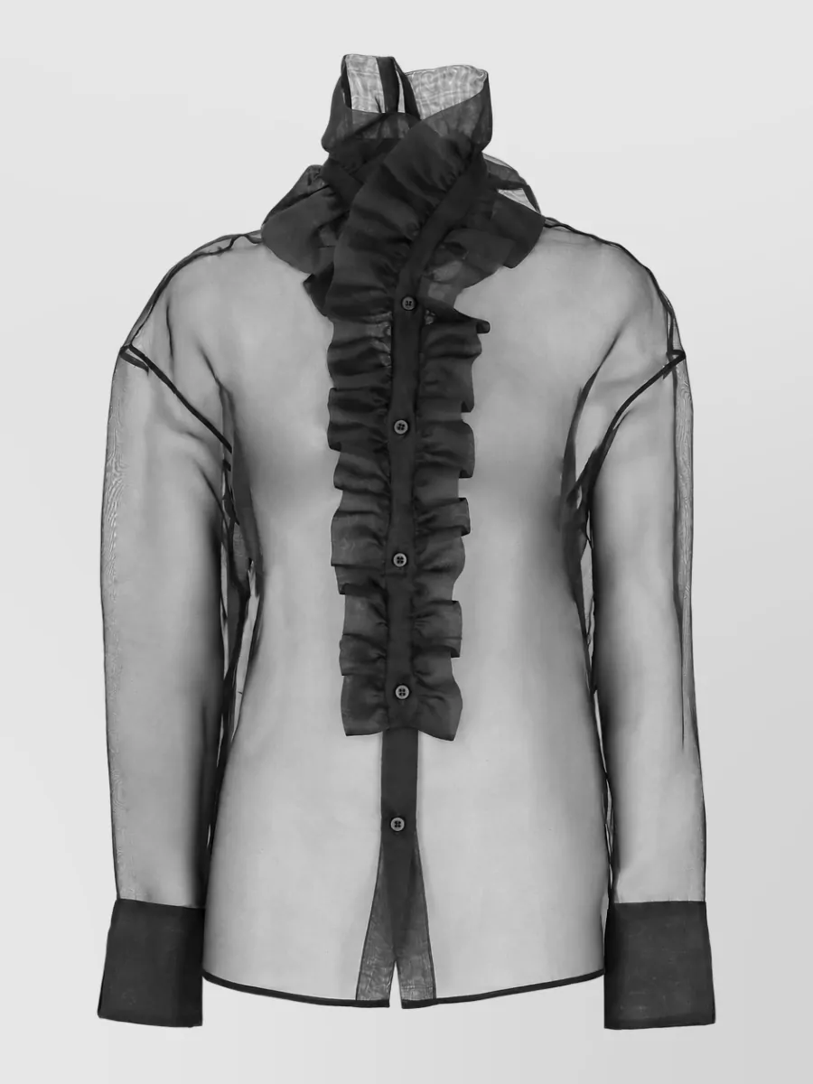 D.exterior silk long-sleeve blouse