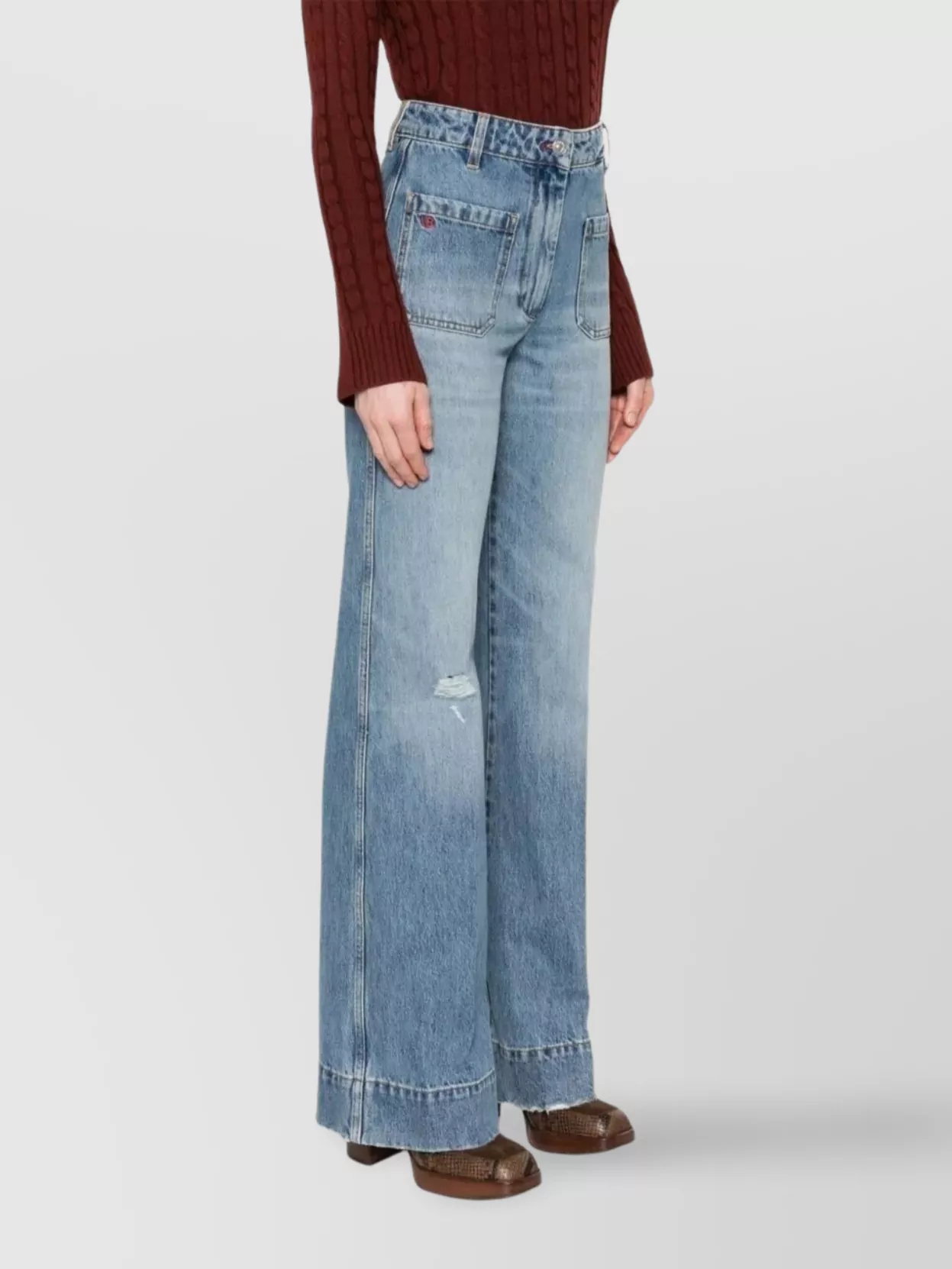 Victoria Beckham High-Rise Wide-Leg Jeans Featuring Distressed Detail