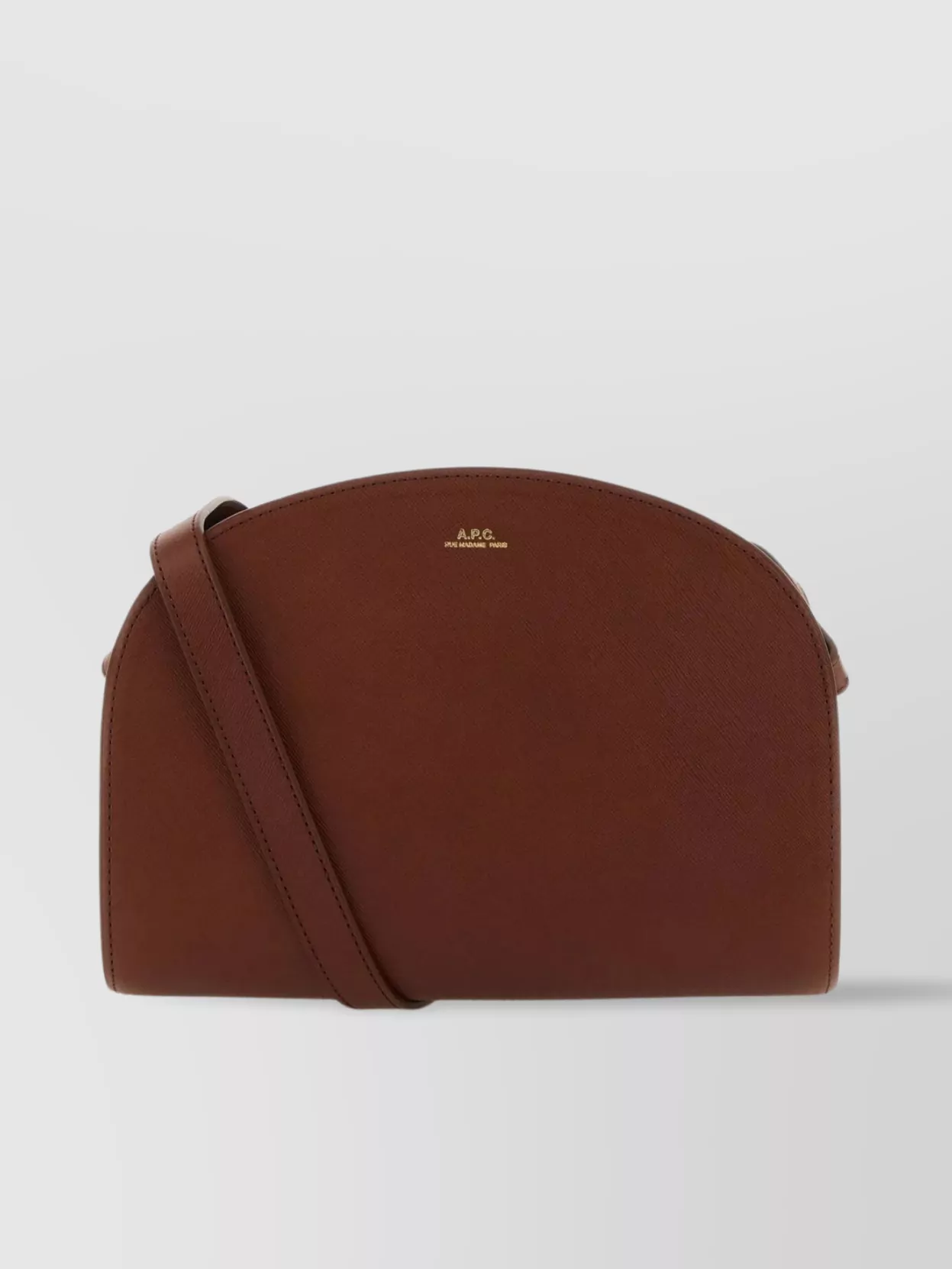 Shop Apc Curved Leather Shoulder Bag In Brown