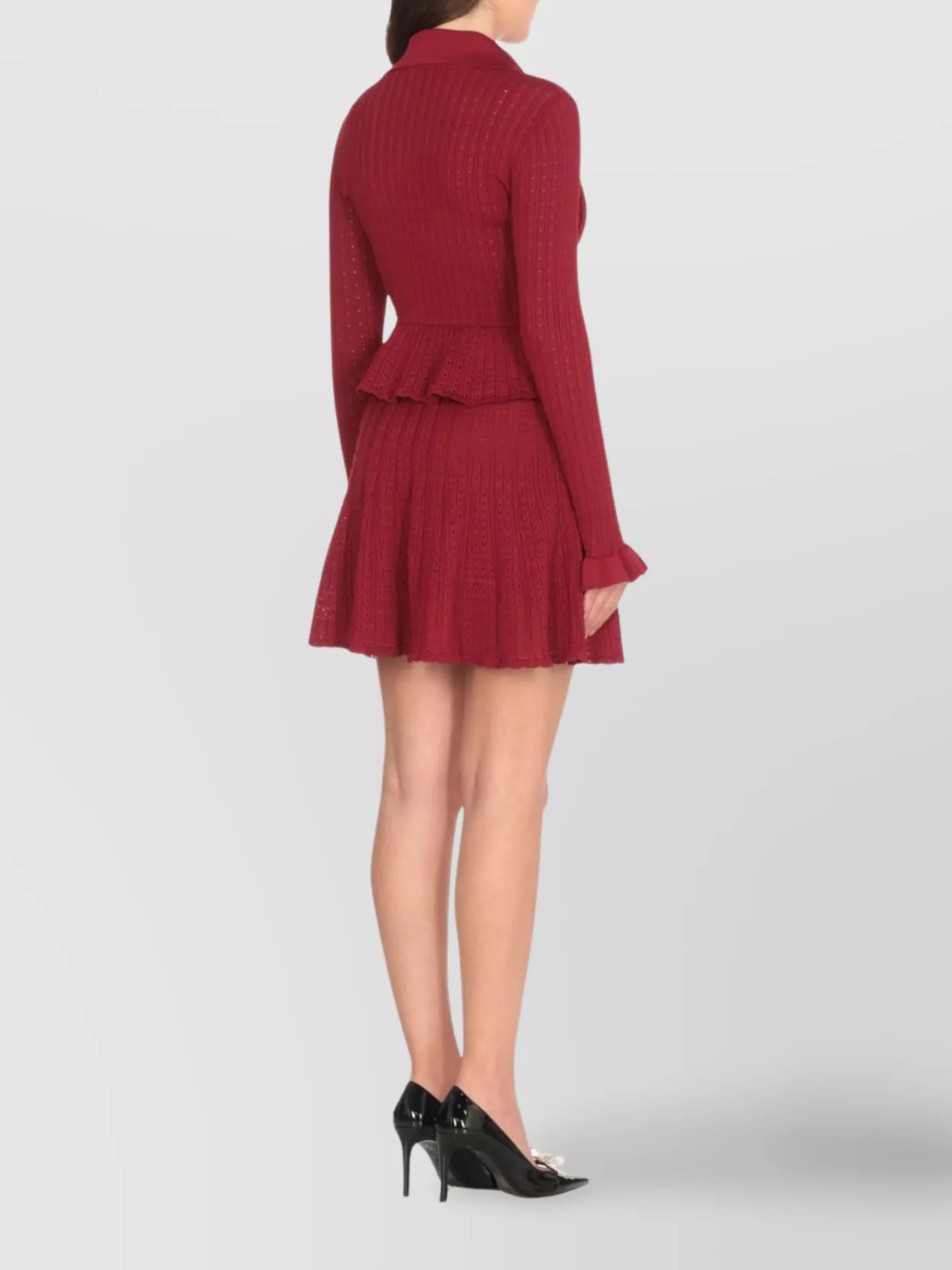 Self-portrait Burgundy Mini Dress With V-neck And Flared Hem In Red