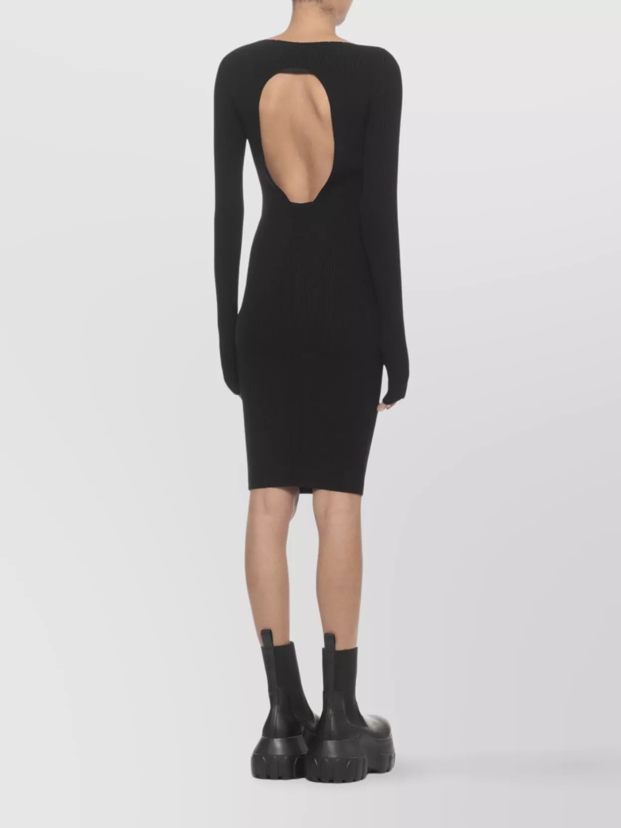 Rick Owens Bodycon Dress With Long Sleeves And Open Back In Black