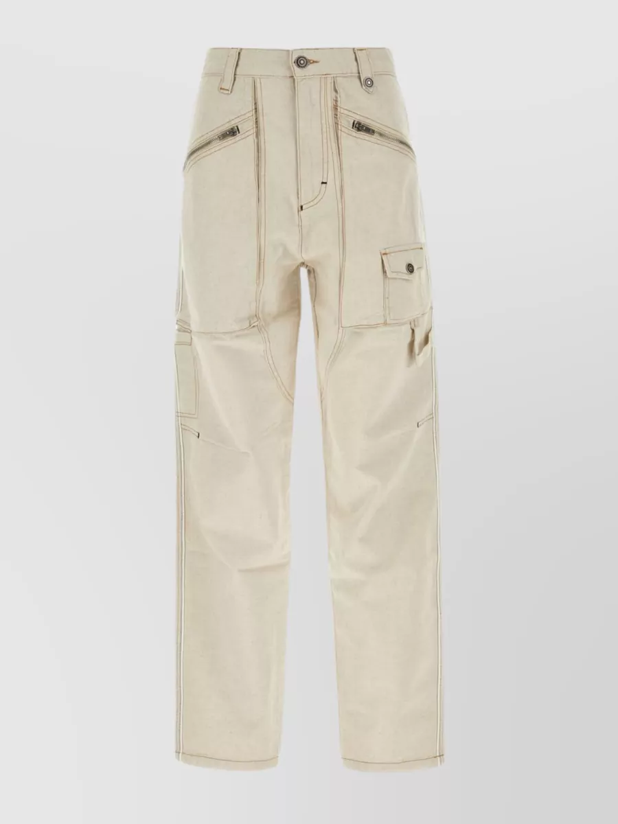 Shop Isabel Marant Wide-leg Cotton And Hemp Trousers With Multiple Pockets In Cream