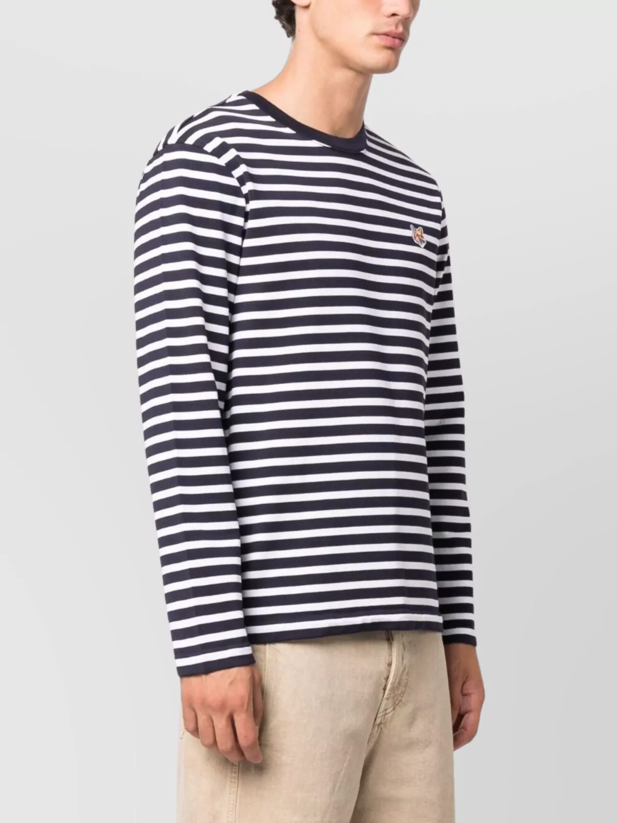 Maison Kitsuné Striped Logo Crew Neck T-Shirt