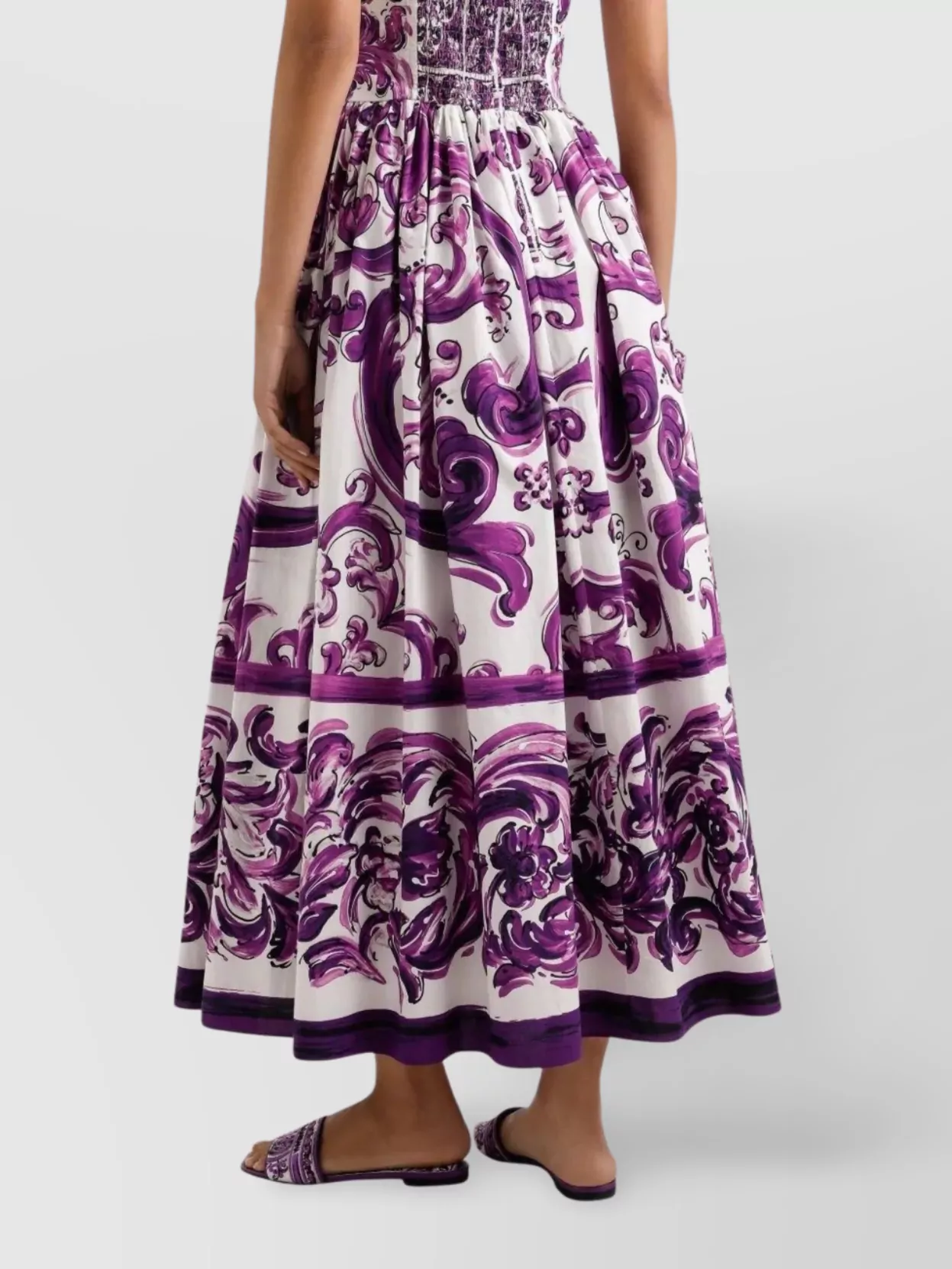 Dolce&Gabbana Printed Flared Midi Dress Sweetheart Neckline